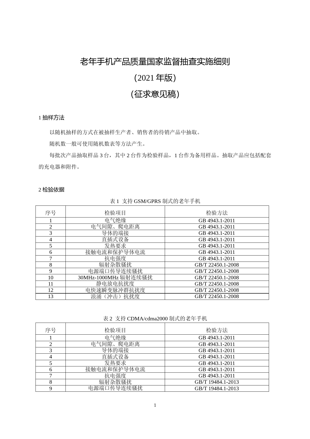 12《老年手机产品质量国家监督抽查实施细则（2021年版）》（征求意见稿）_第1页