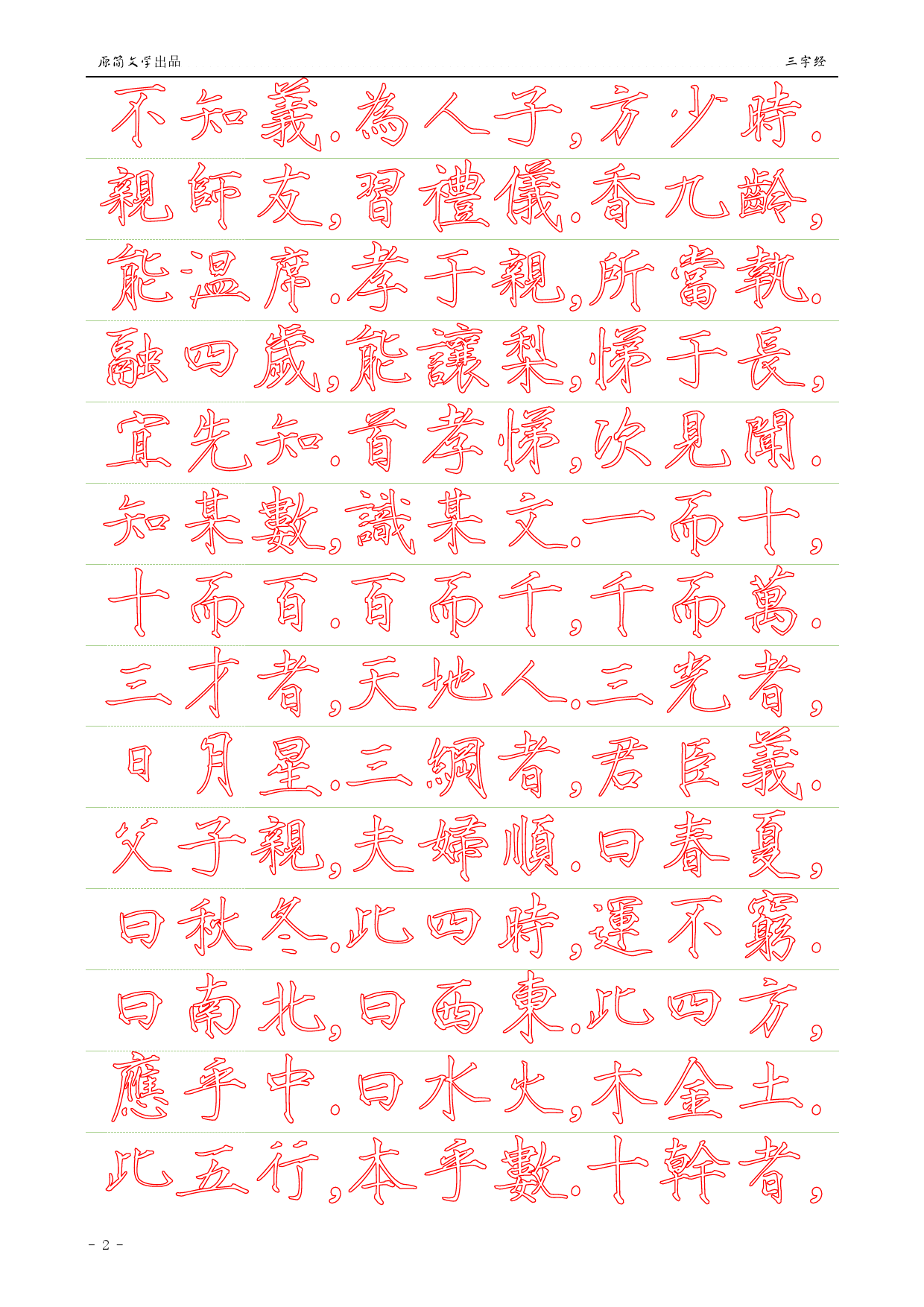 三字经（瘦金体繁体描红空心字字帖）_第2页