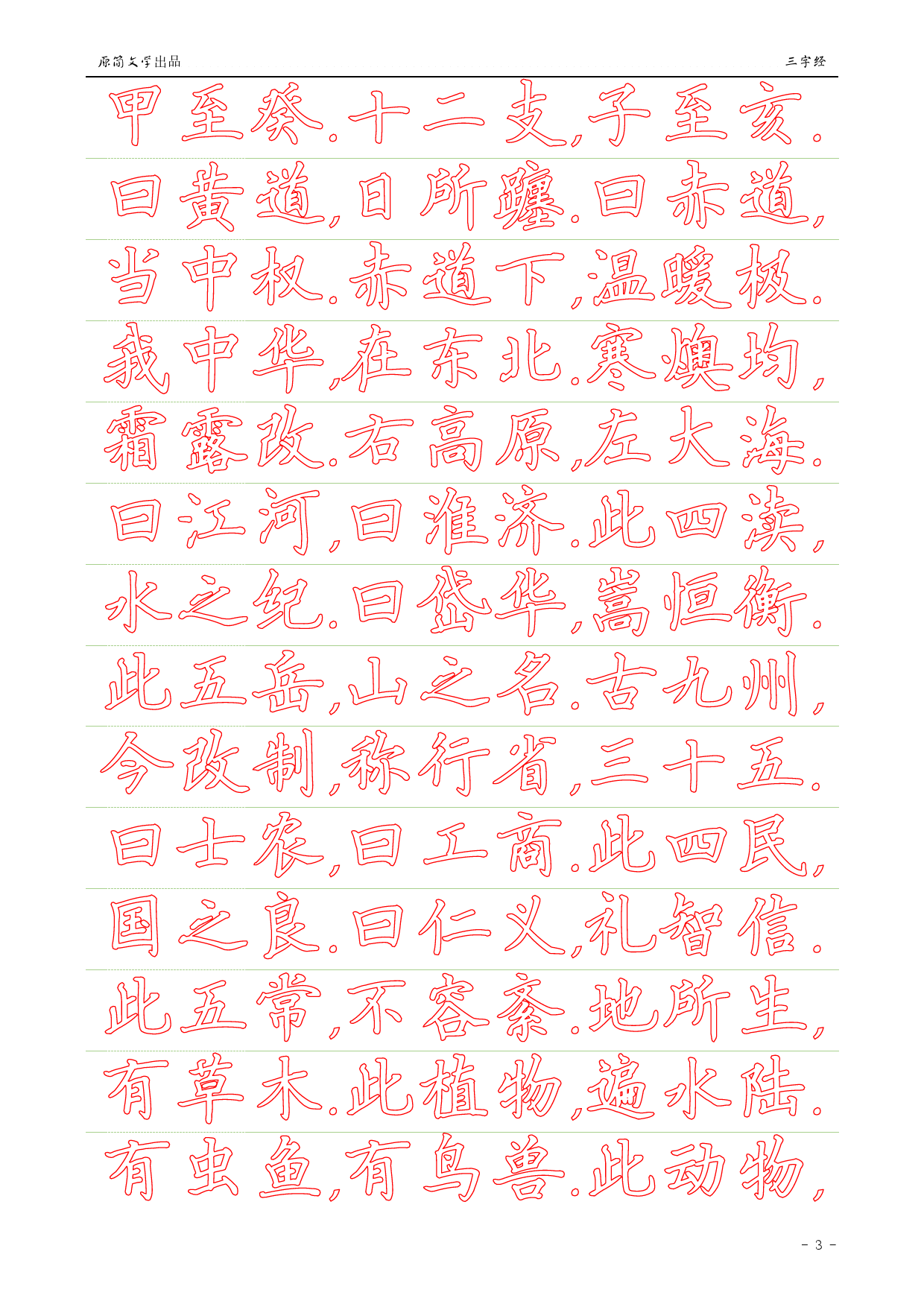 三字经（硬笔楷书简体描红空心字字帖）_第3页