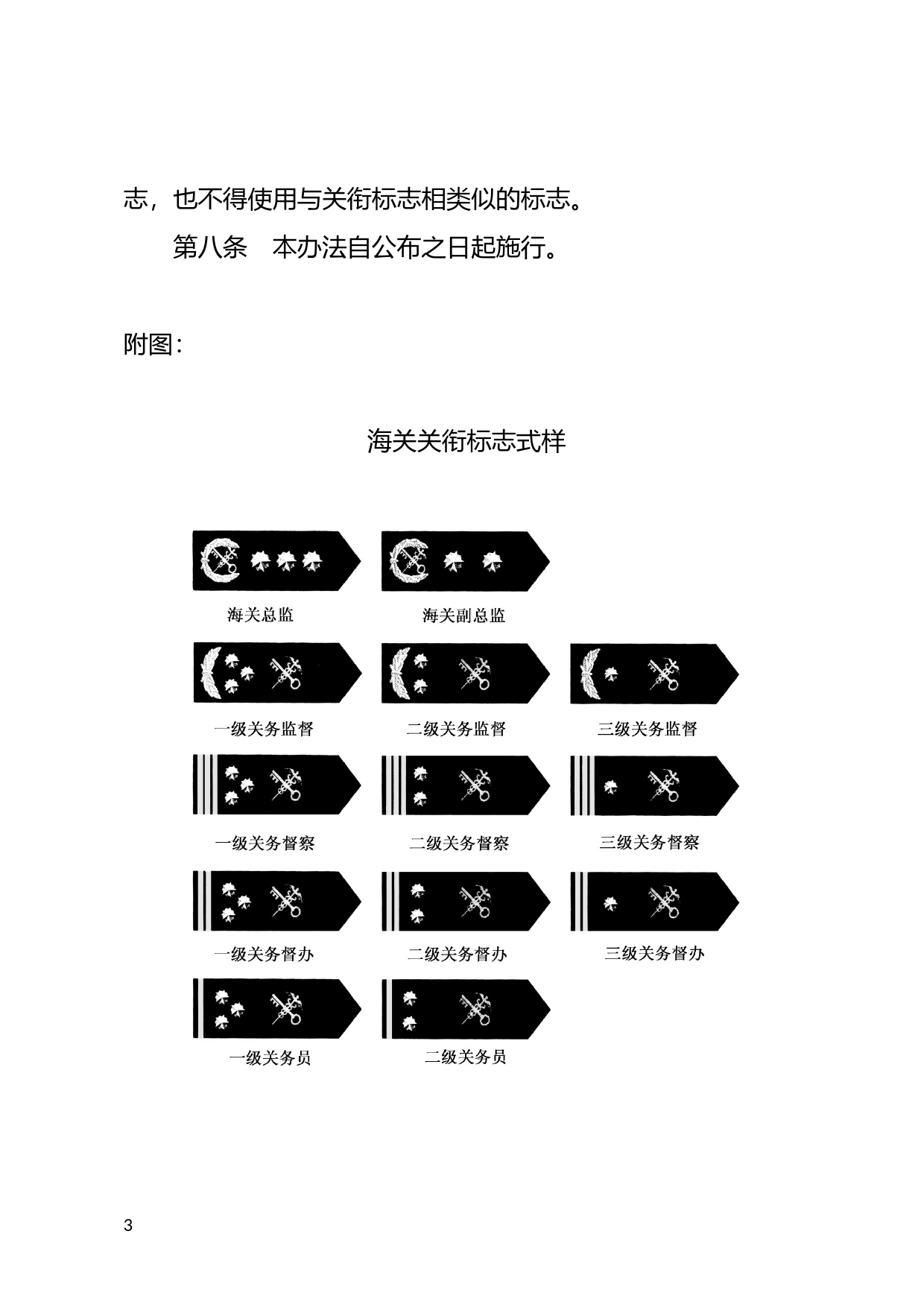 [国家法规] 海关关衔标志式样和佩带办法_第3页