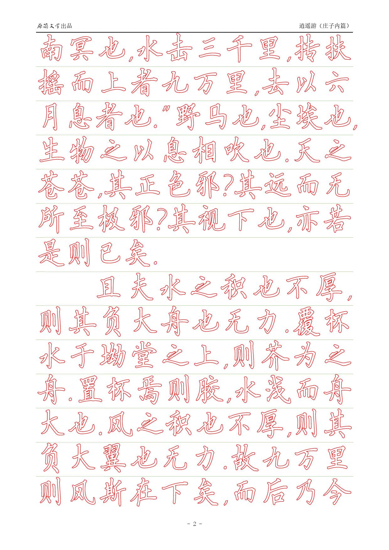 《庄子内篇·逍遥游》【硬楷书简体描红空心字帖】_第2页