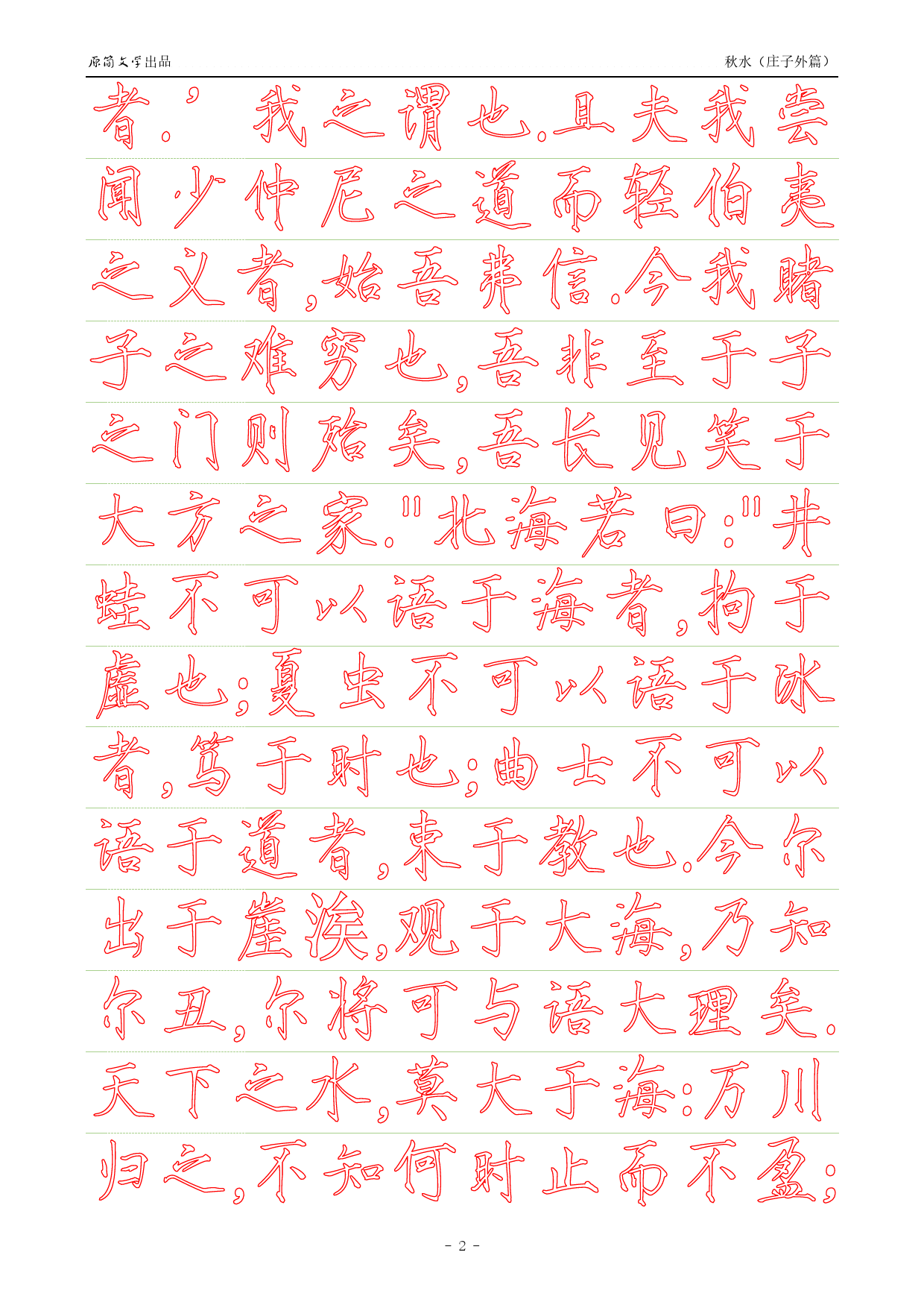《庄子外篇·秋水》【瘦金体简体描红空心字帖】_第2页
