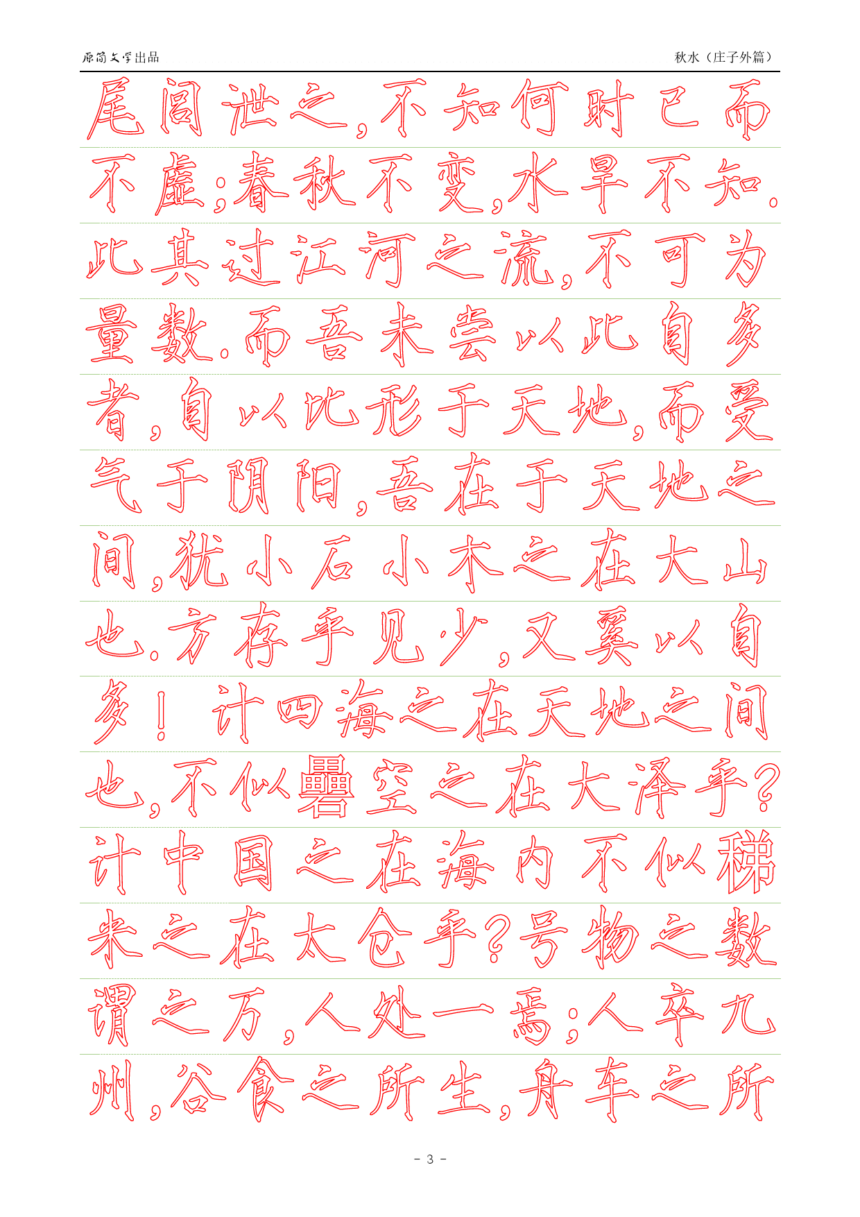 《庄子外篇·秋水》【瘦金体简体描红空心字帖】_第3页