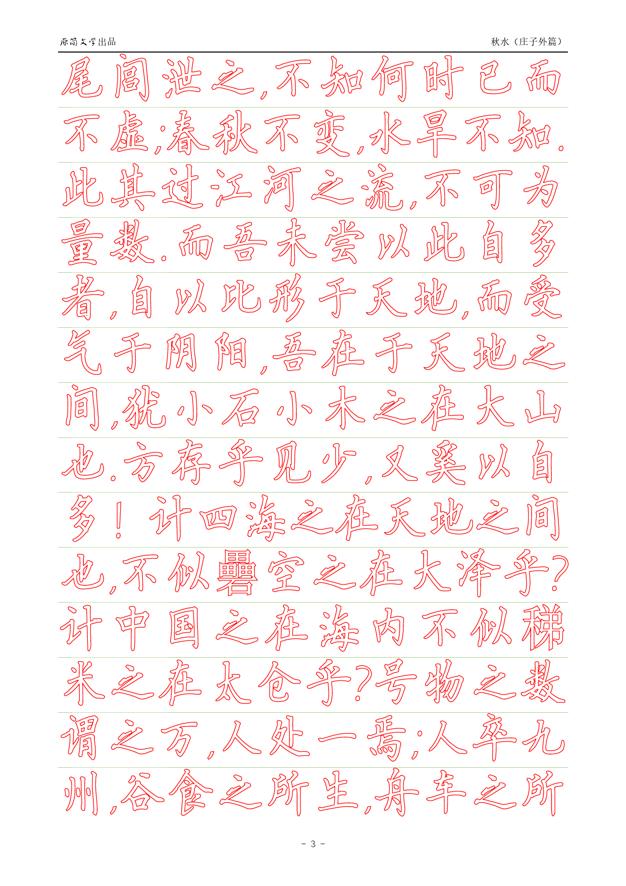 《庄子外篇·秋水》【硬楷书简体描红空心字帖】_第3页