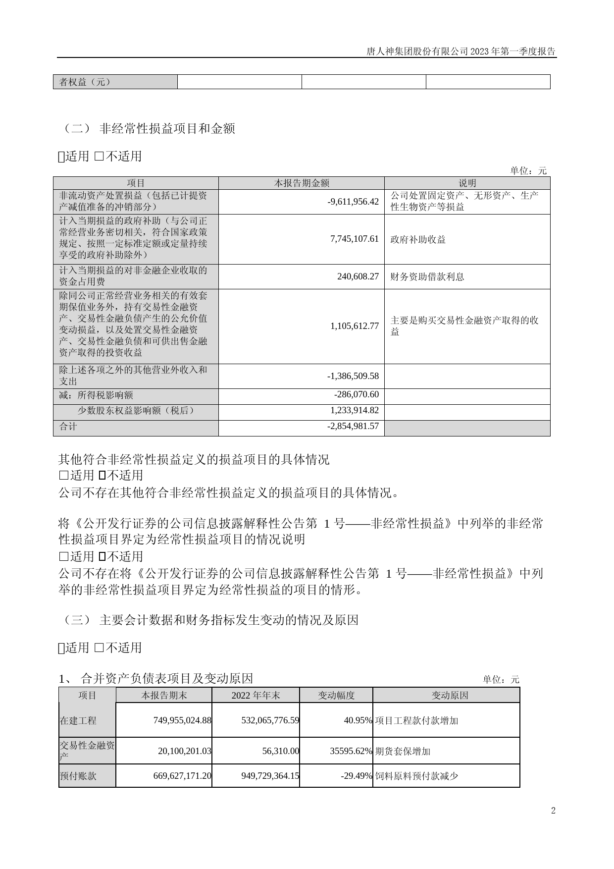 唐人神：2023年一季度报告_第2页