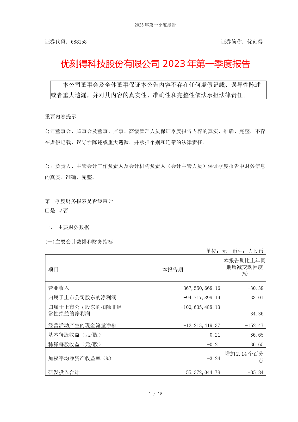 优刻得：优刻得2023年第一季度报告