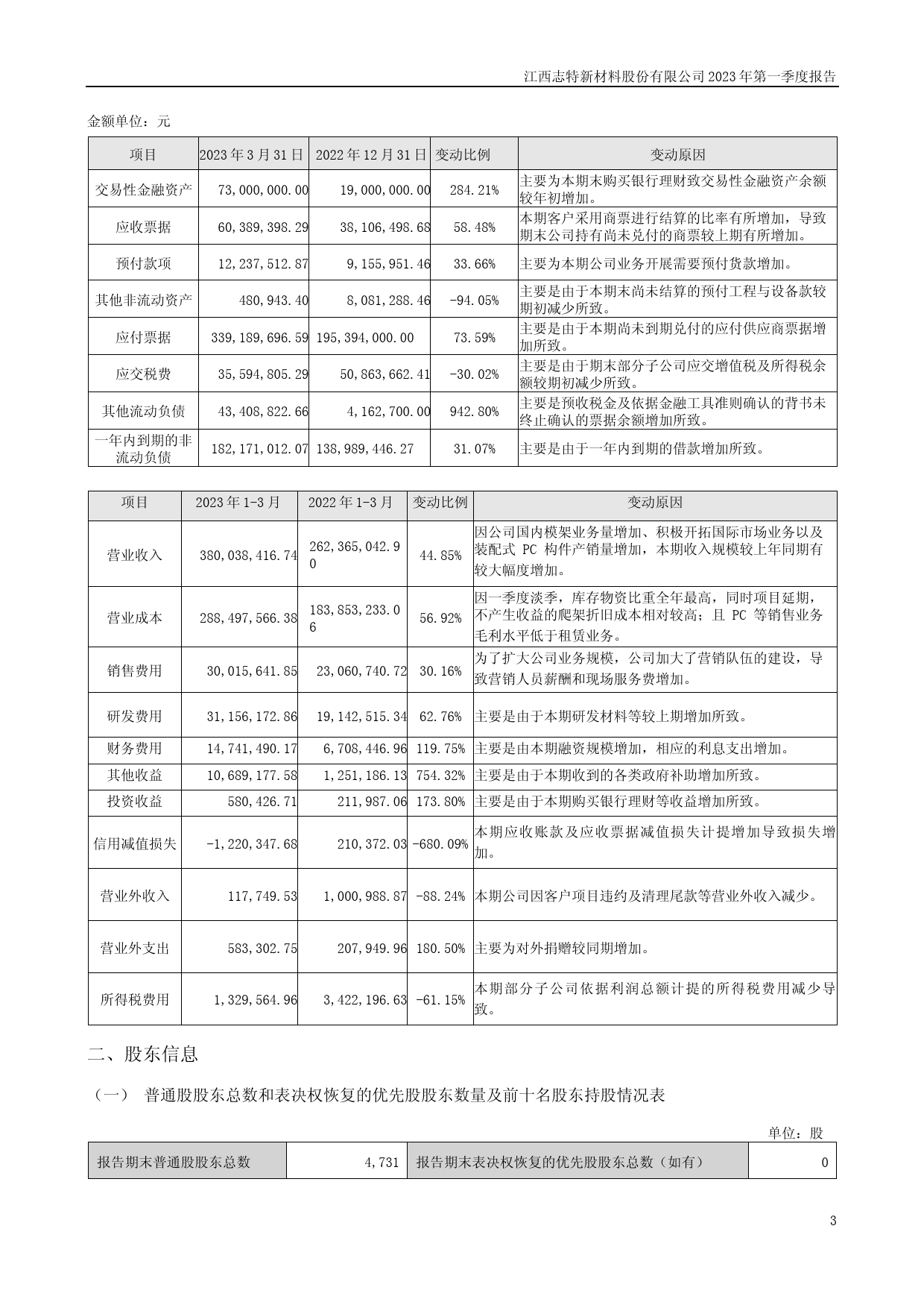 志特新材：2023年一季度报告_第3页
