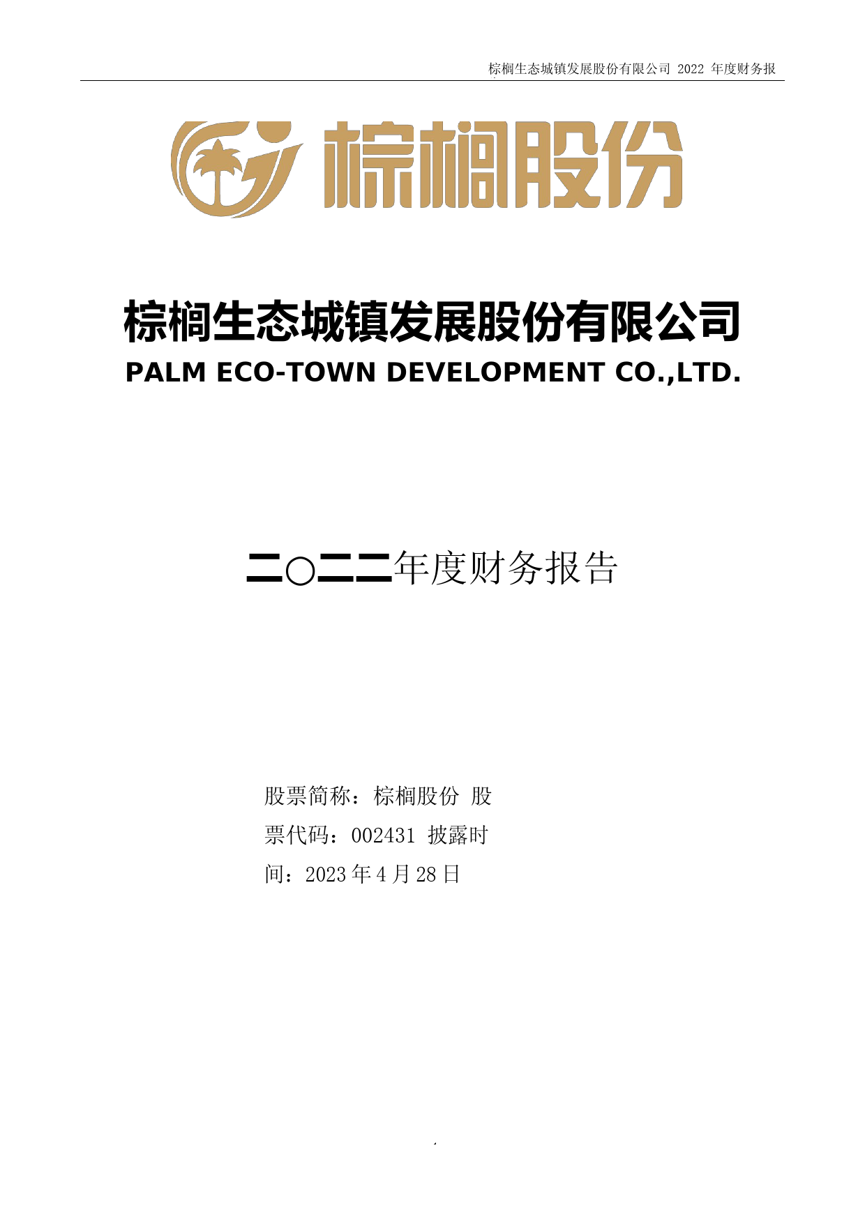棕榈股份：2022年年度财务报告_第1页