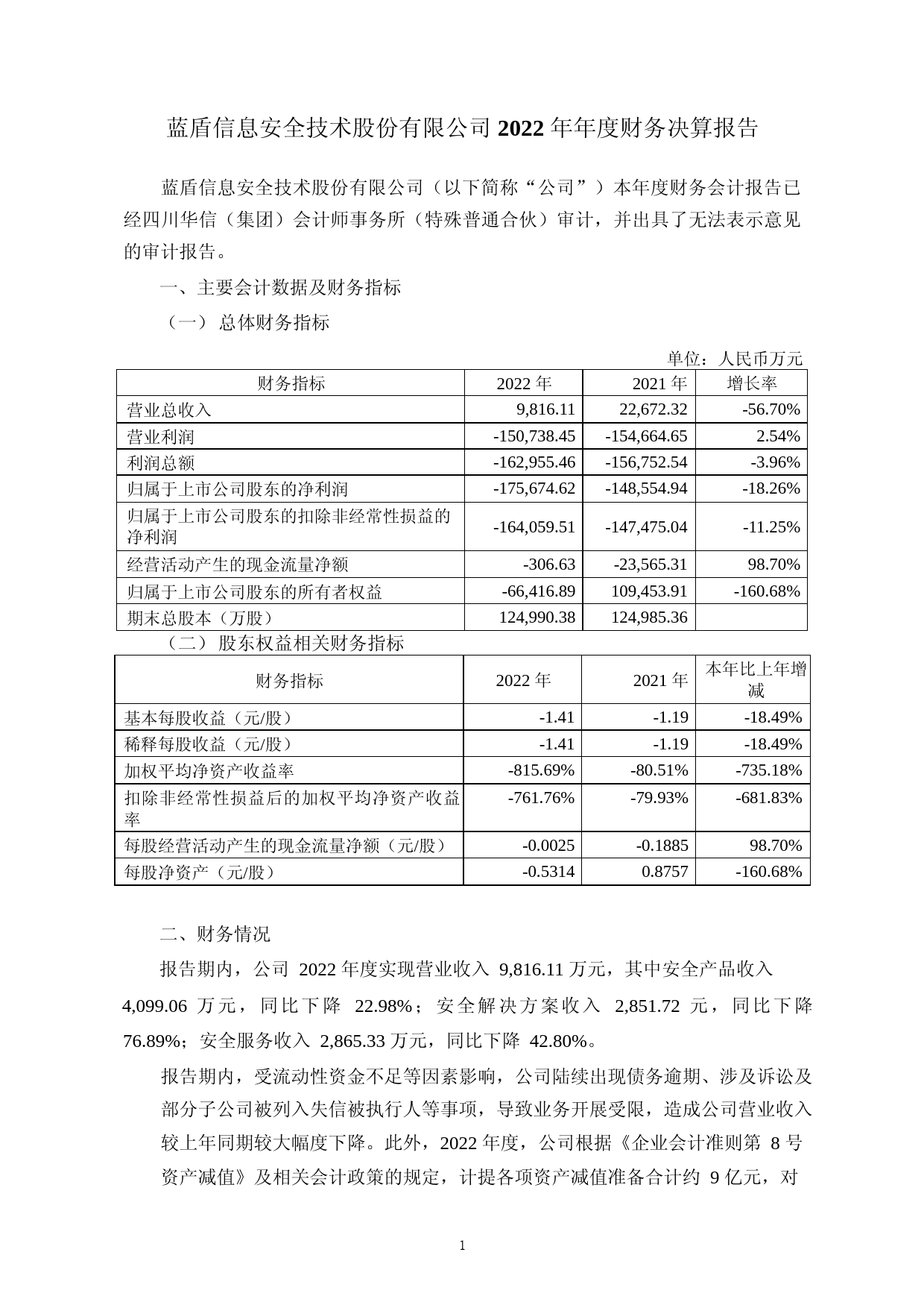 _ST蓝盾：2022年年度财务报告_第1页