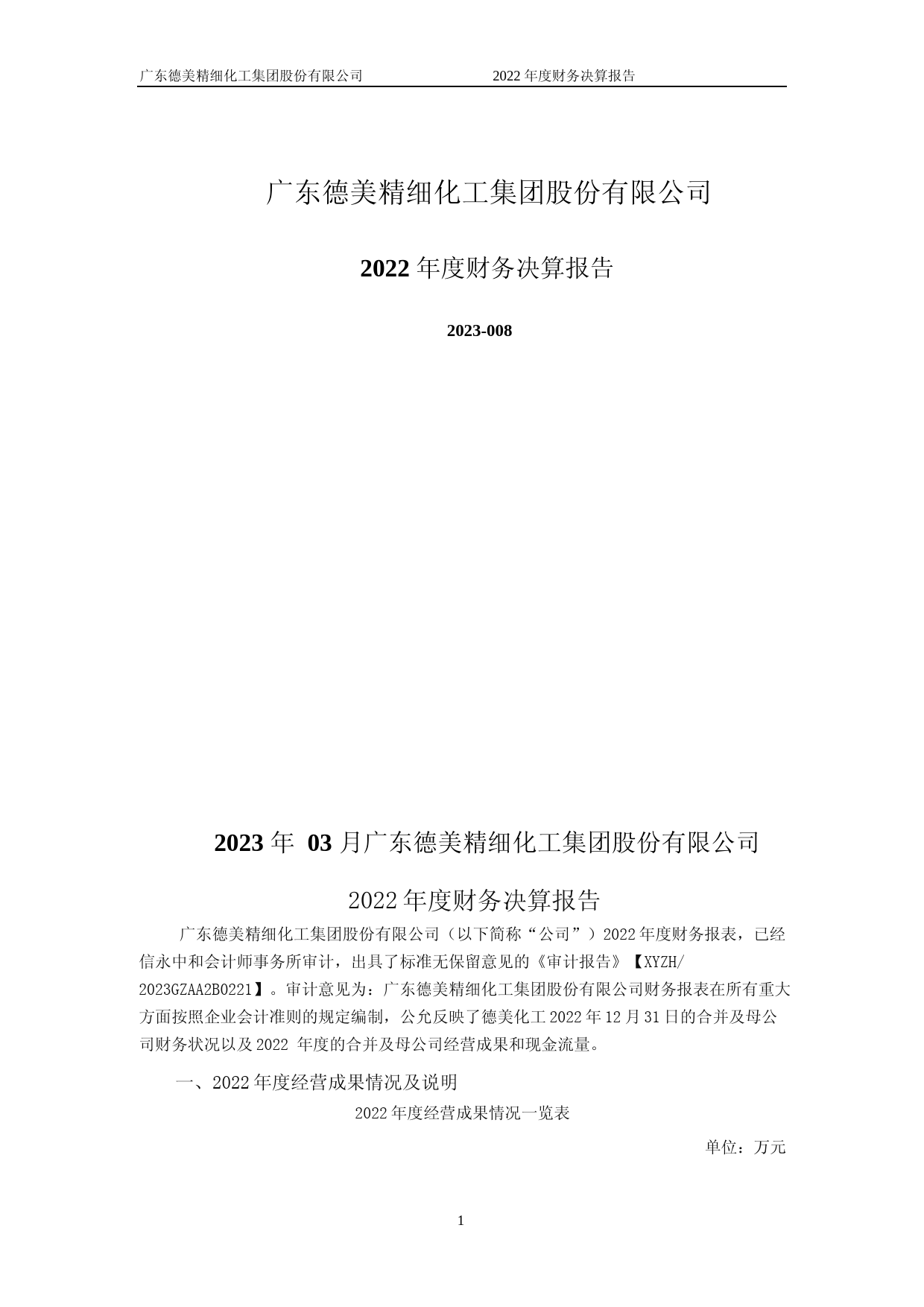 德美化工：2022年年度财务报告_第1页