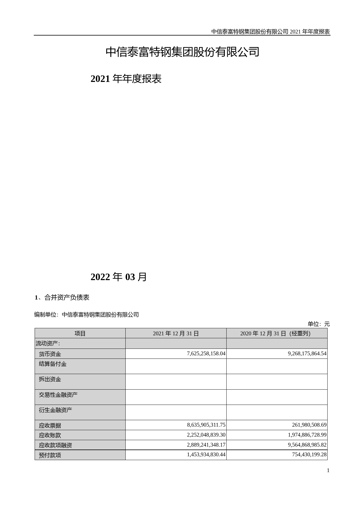 中信特钢：2021年年度财务报告