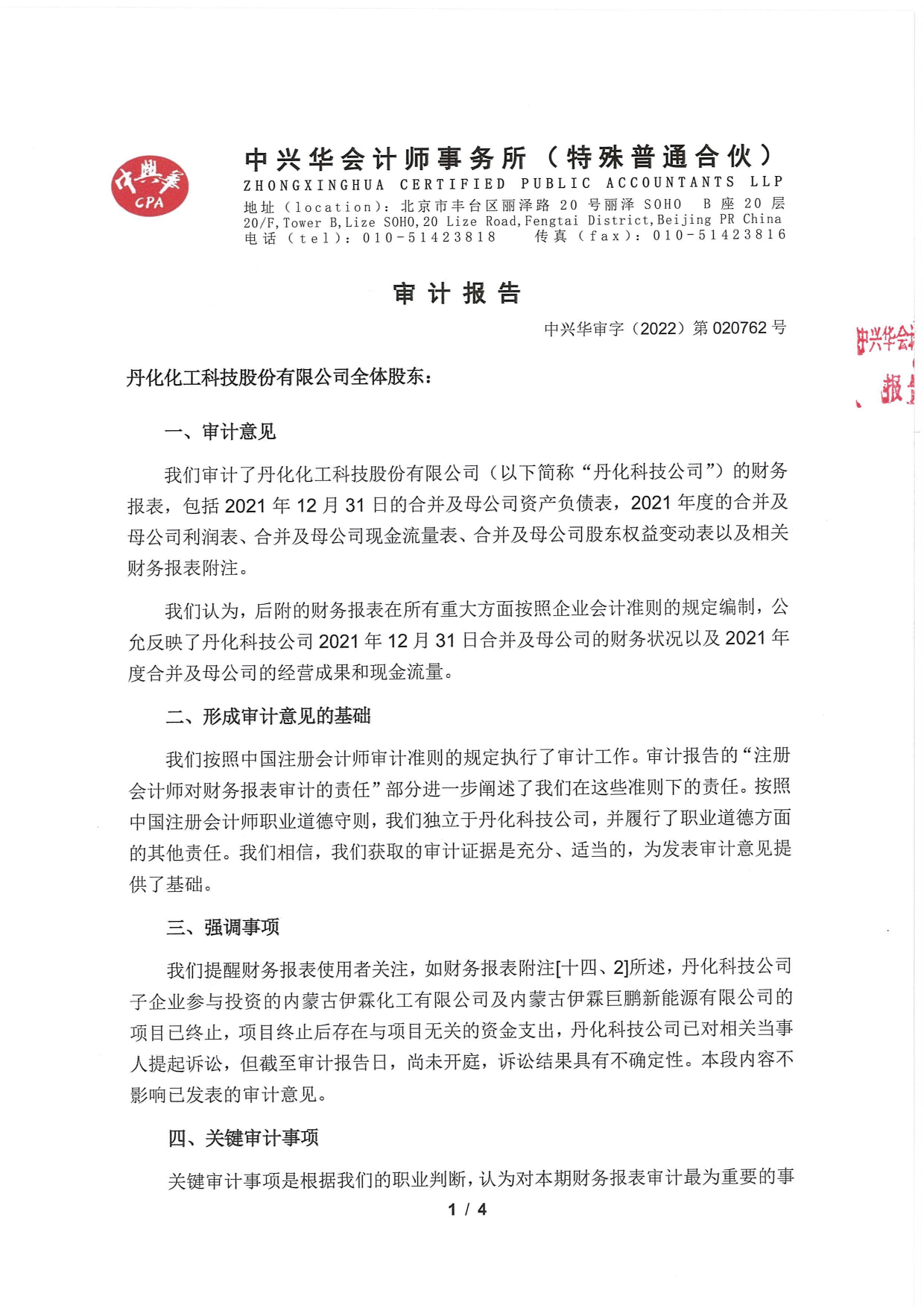 丹化科技：2021年度财务报告审计报告_第2页