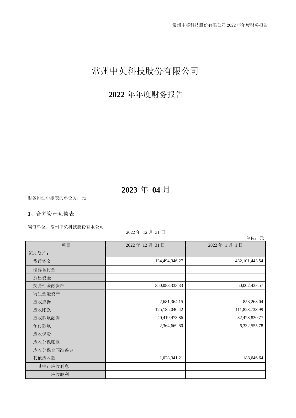 中英科技：2022年年度财务报告