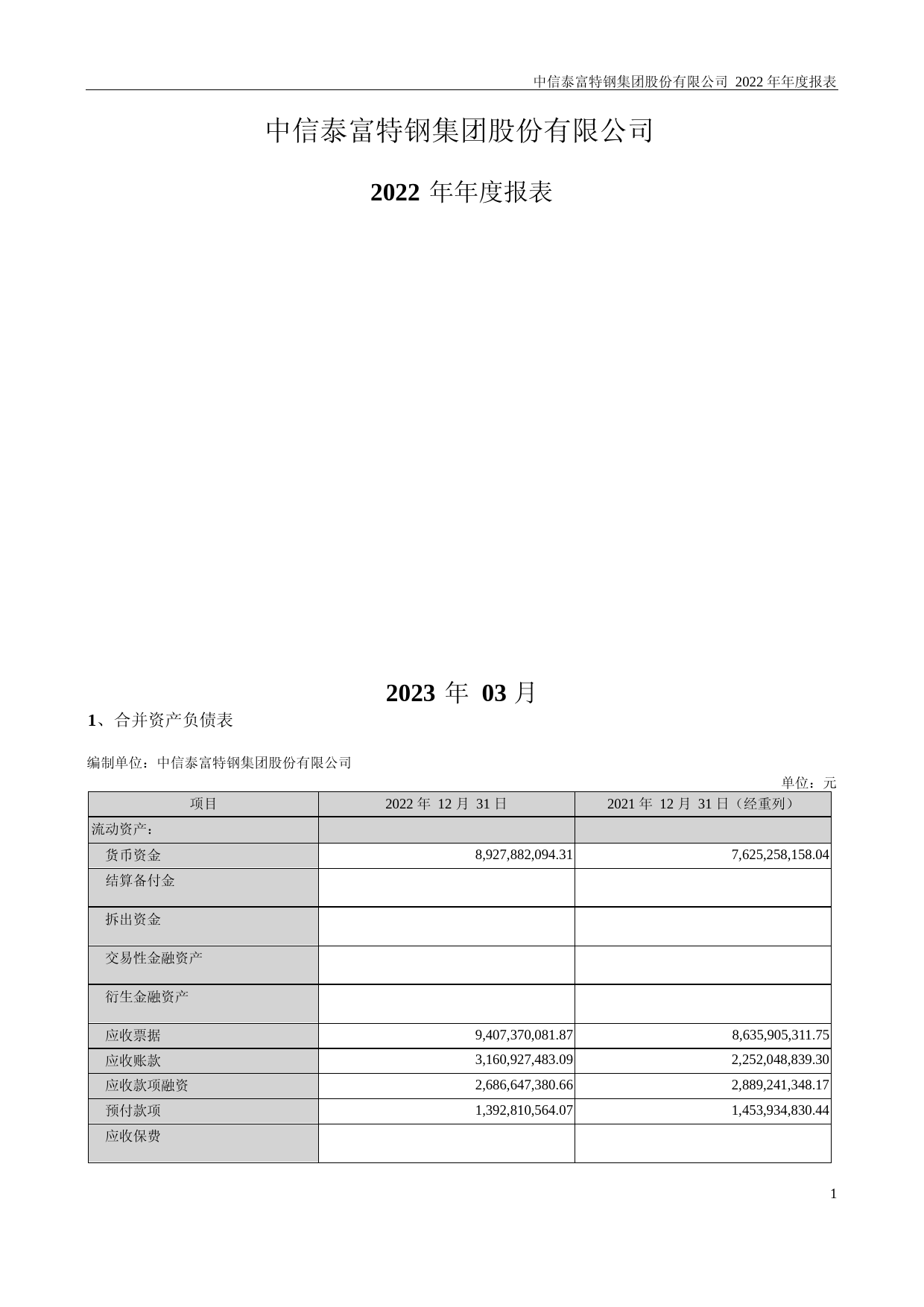 中信特钢：2022年年度财务报告