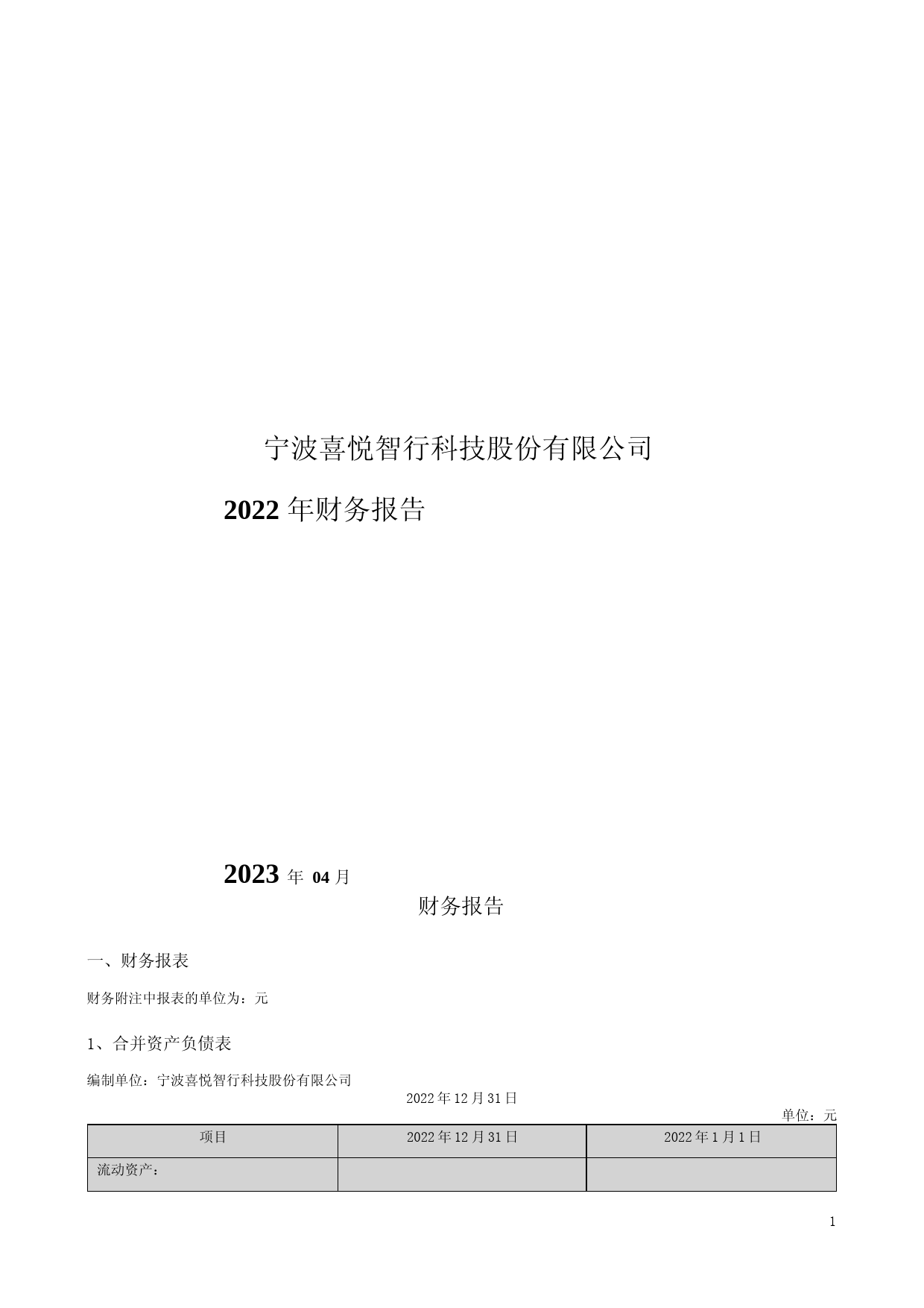 喜悦智行：2022年年度财务报告
