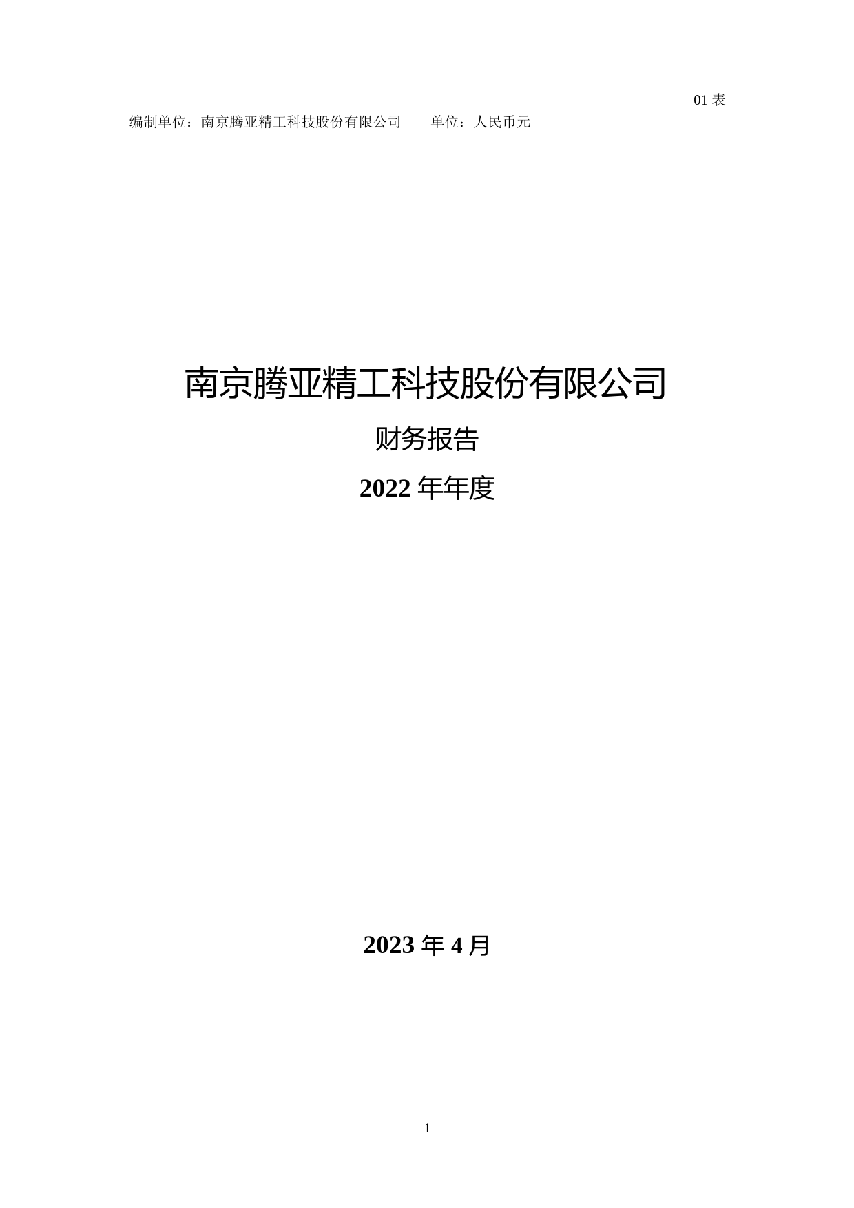 腾亚精工：2022年年度财务报告_第1页
