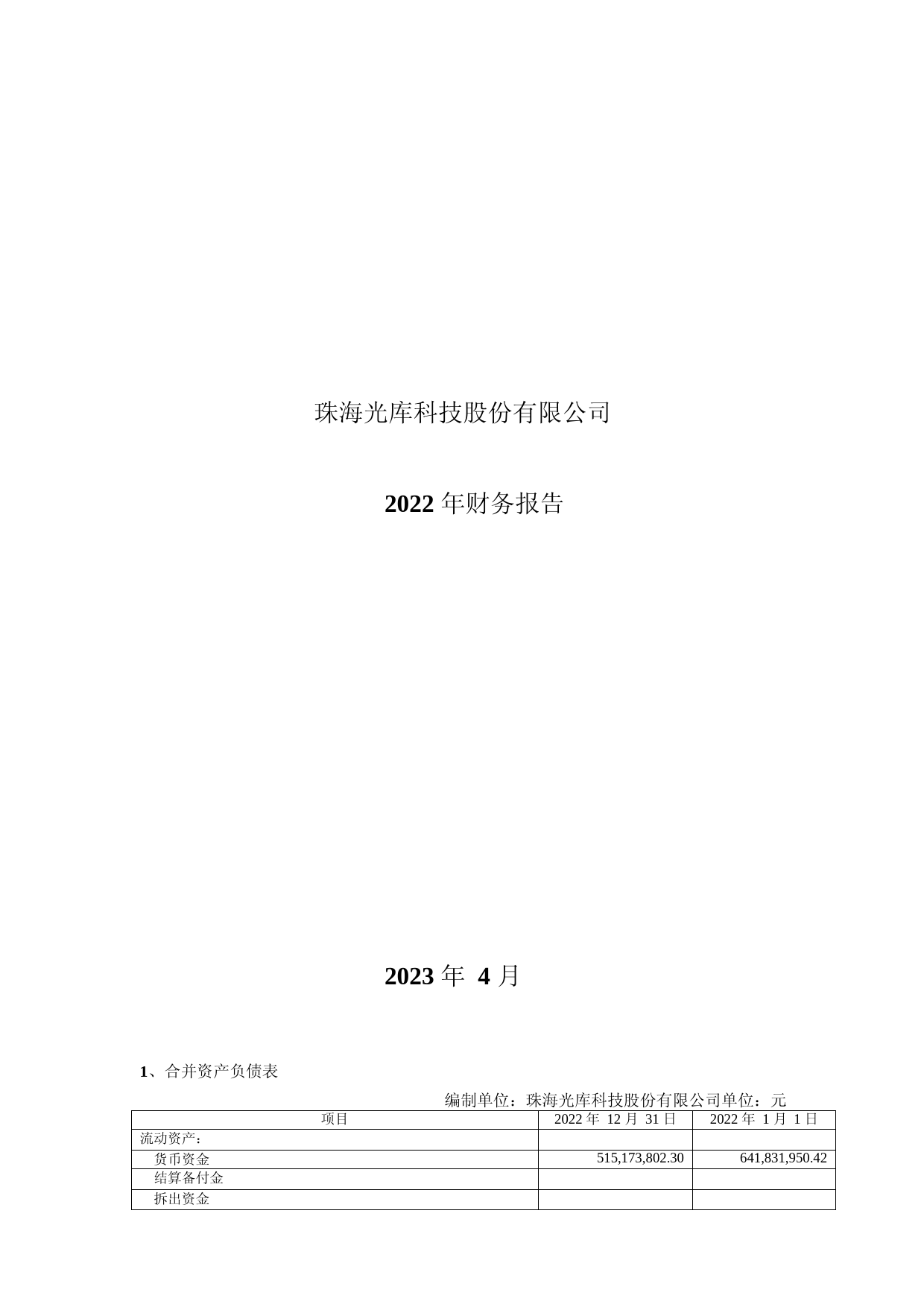 光库科技：2022年年度财务报告_第1页