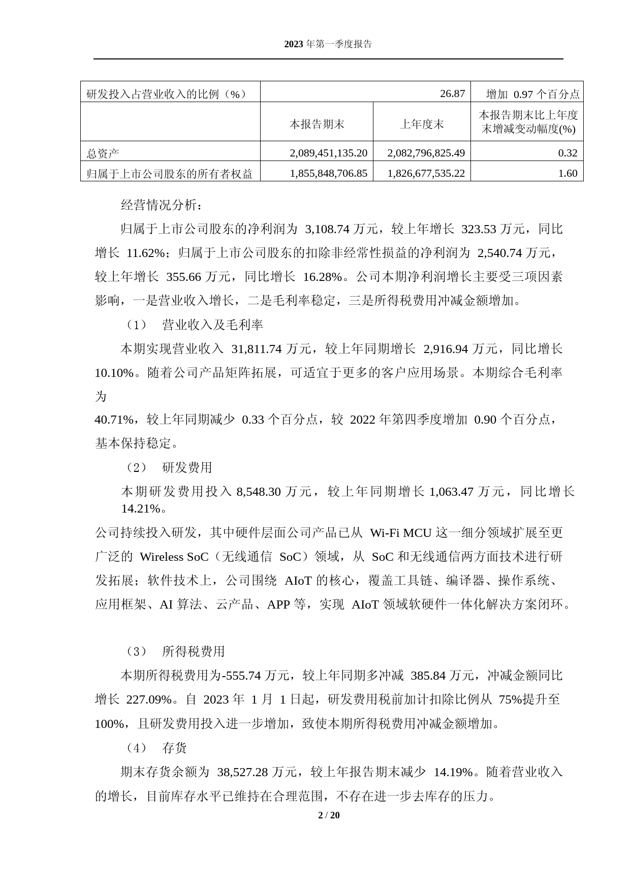乐鑫科技：乐鑫科技2023年第一季度报告_第2页