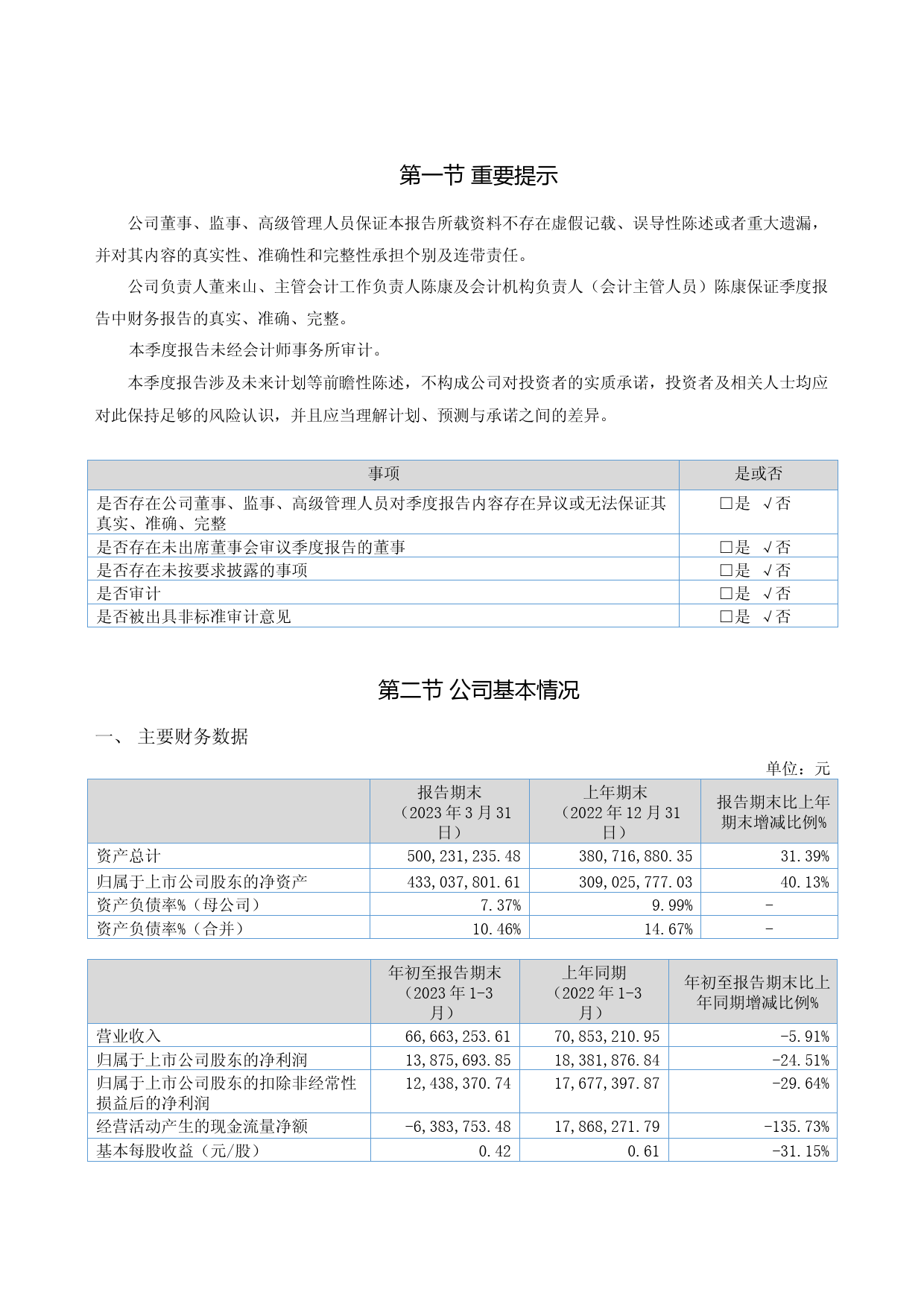 峆一药业：2023年一季度报告_第2页