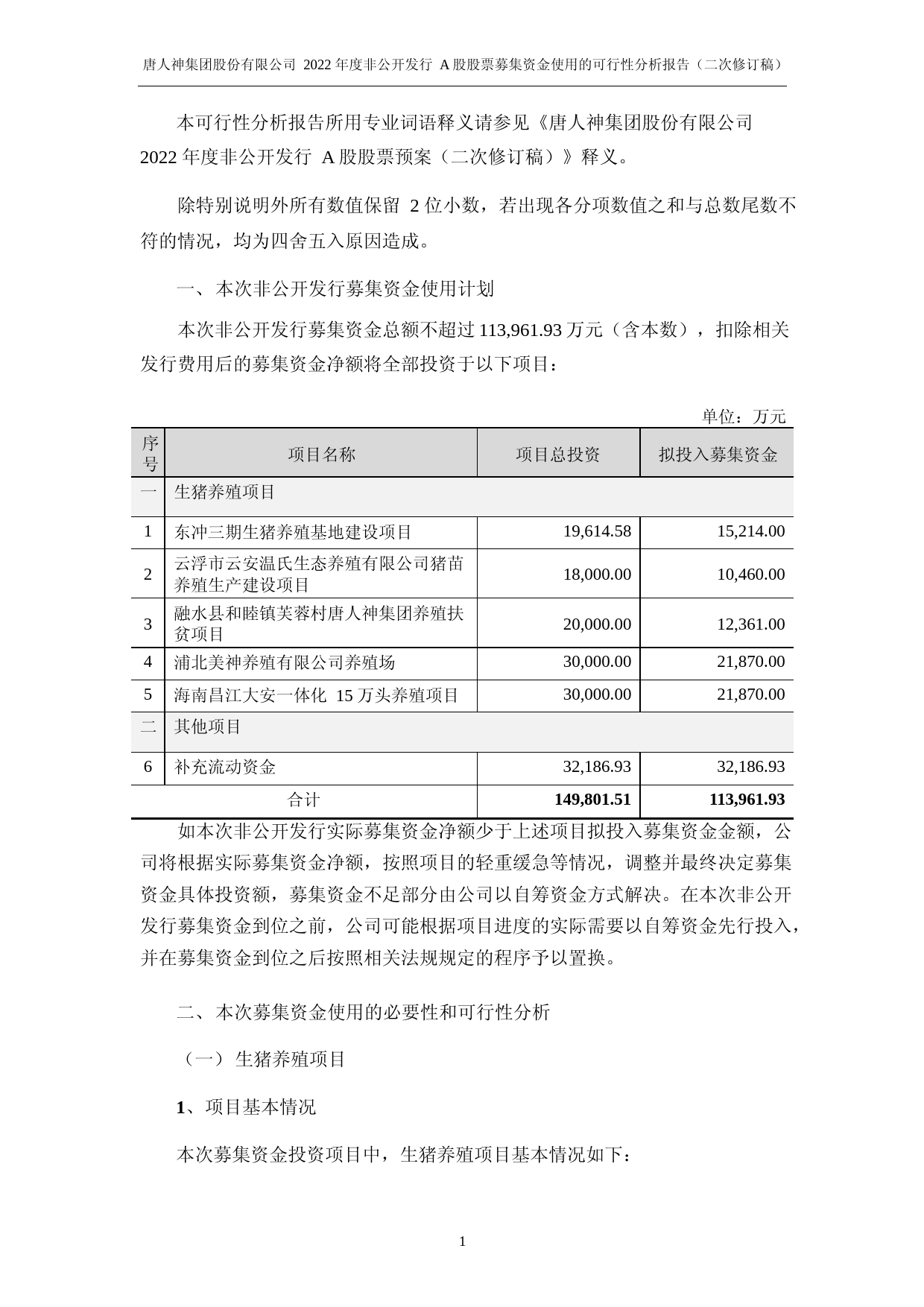 唐人神：2022年度非公开发行A股股票募集资金使用的可行性分析报告（二次修订稿）_第2页