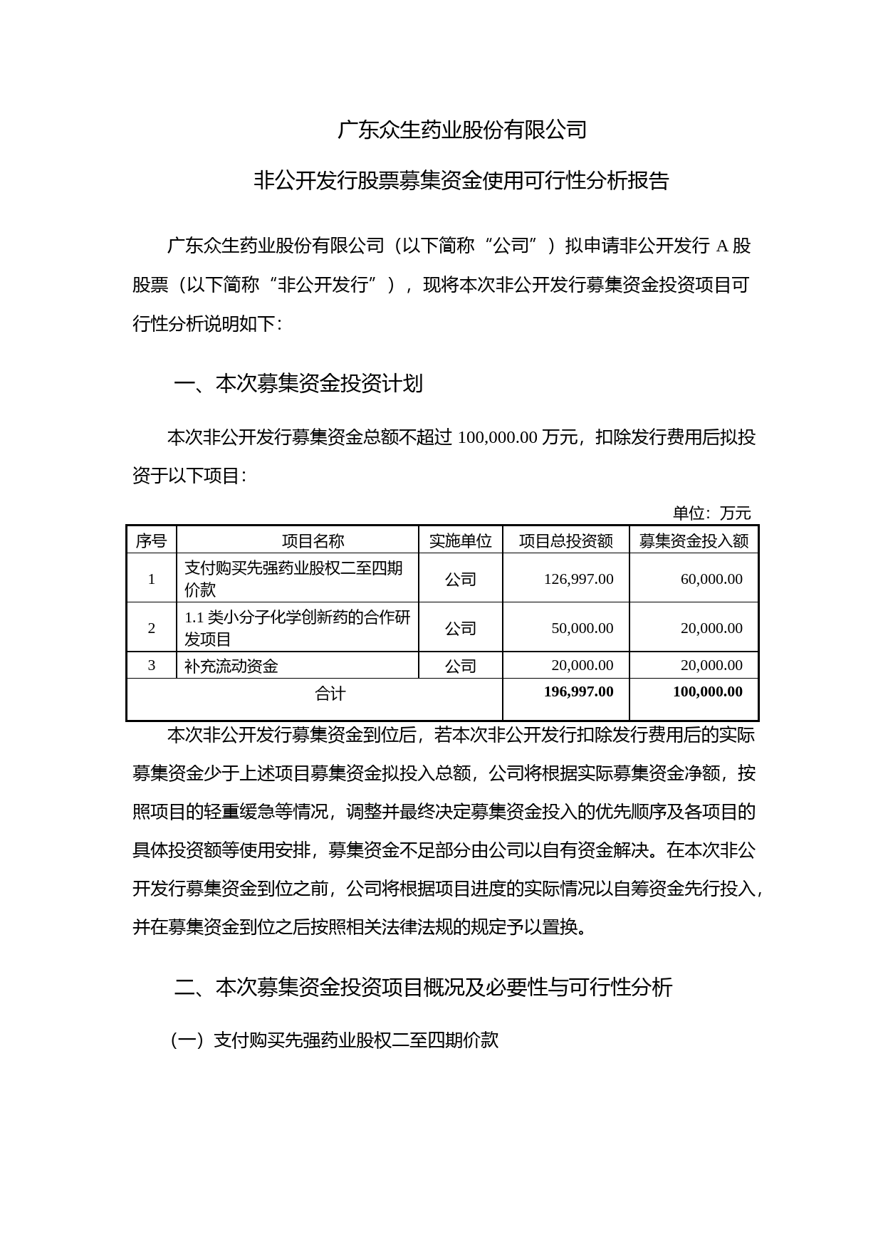 众生药业：非公开发行股票募集资金使用可行性分析报告（2015）_第1页