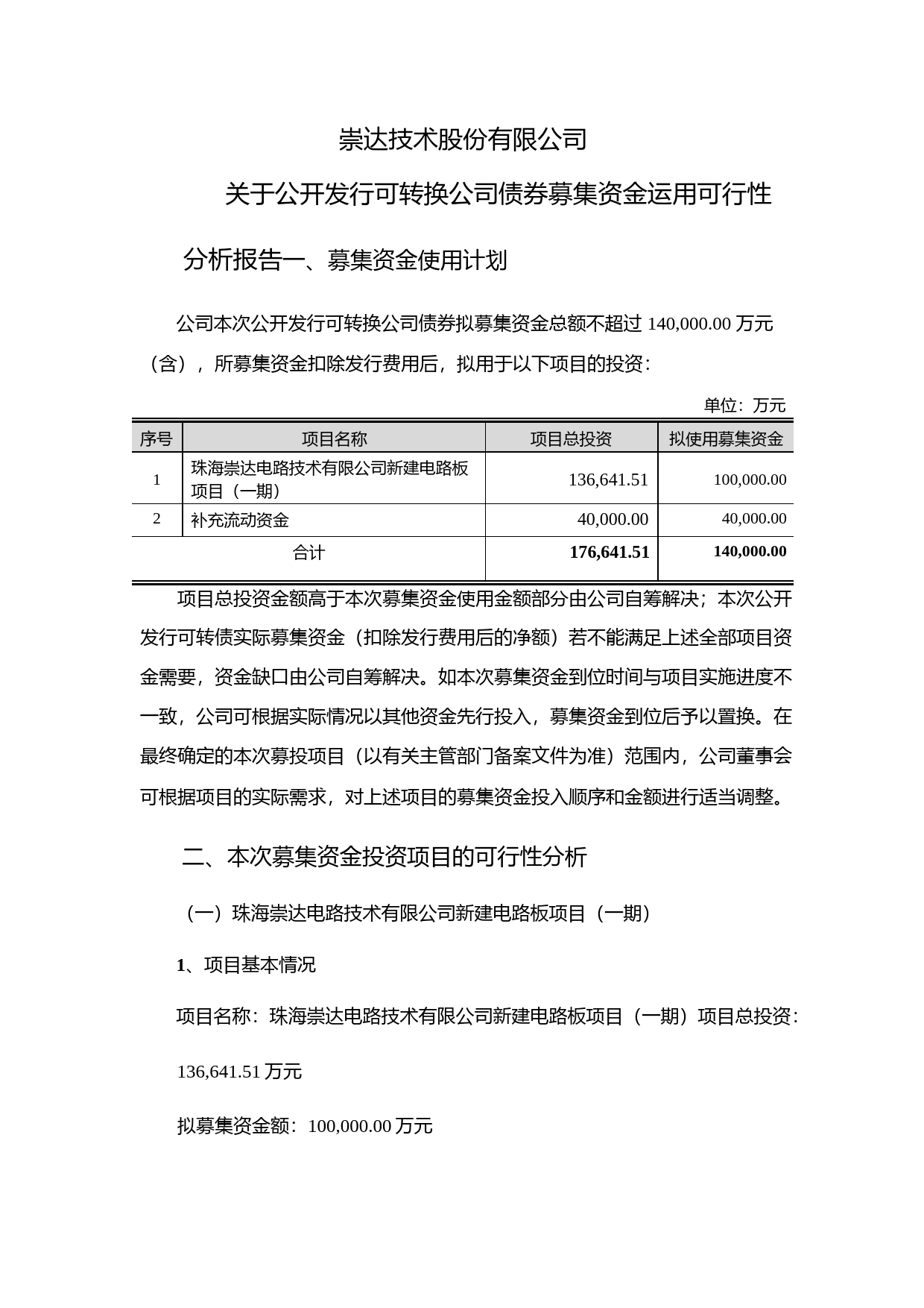 崇达技术：关于公开发行可转换公司债券募集资金运用可行性分析报告（2019）_第1页