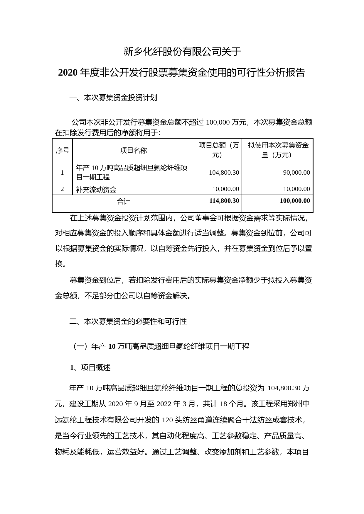 新乡化纤：关于2020年度非公开发行股票募集资金使用的可行性分析报告_第1页