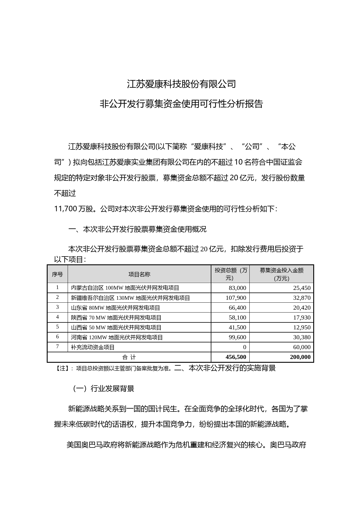 爱康科技：非公开发行募集资金使用可行性分析报告（2014）_第1页