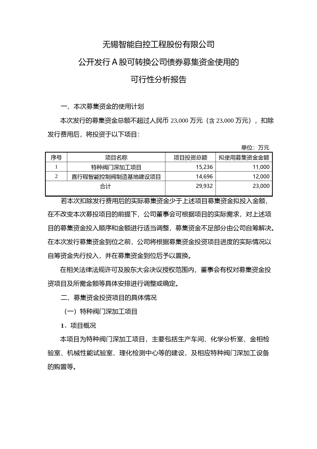 智能自控：公开发行A股可转换公司债券募集资金使用的可行性分析报告（2018）