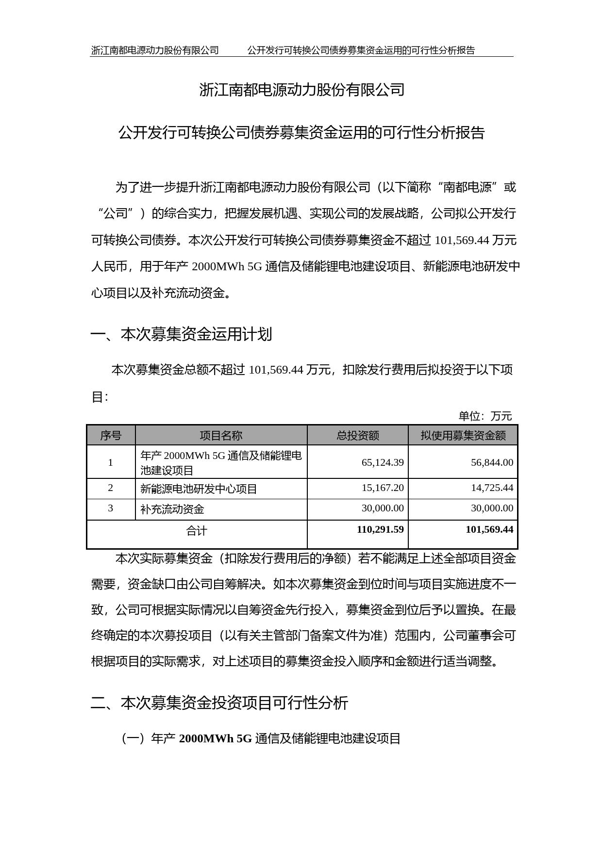 南都电源：公开发行可转换公司债券募集资金运用的可行性分析报告（2020）_第1页