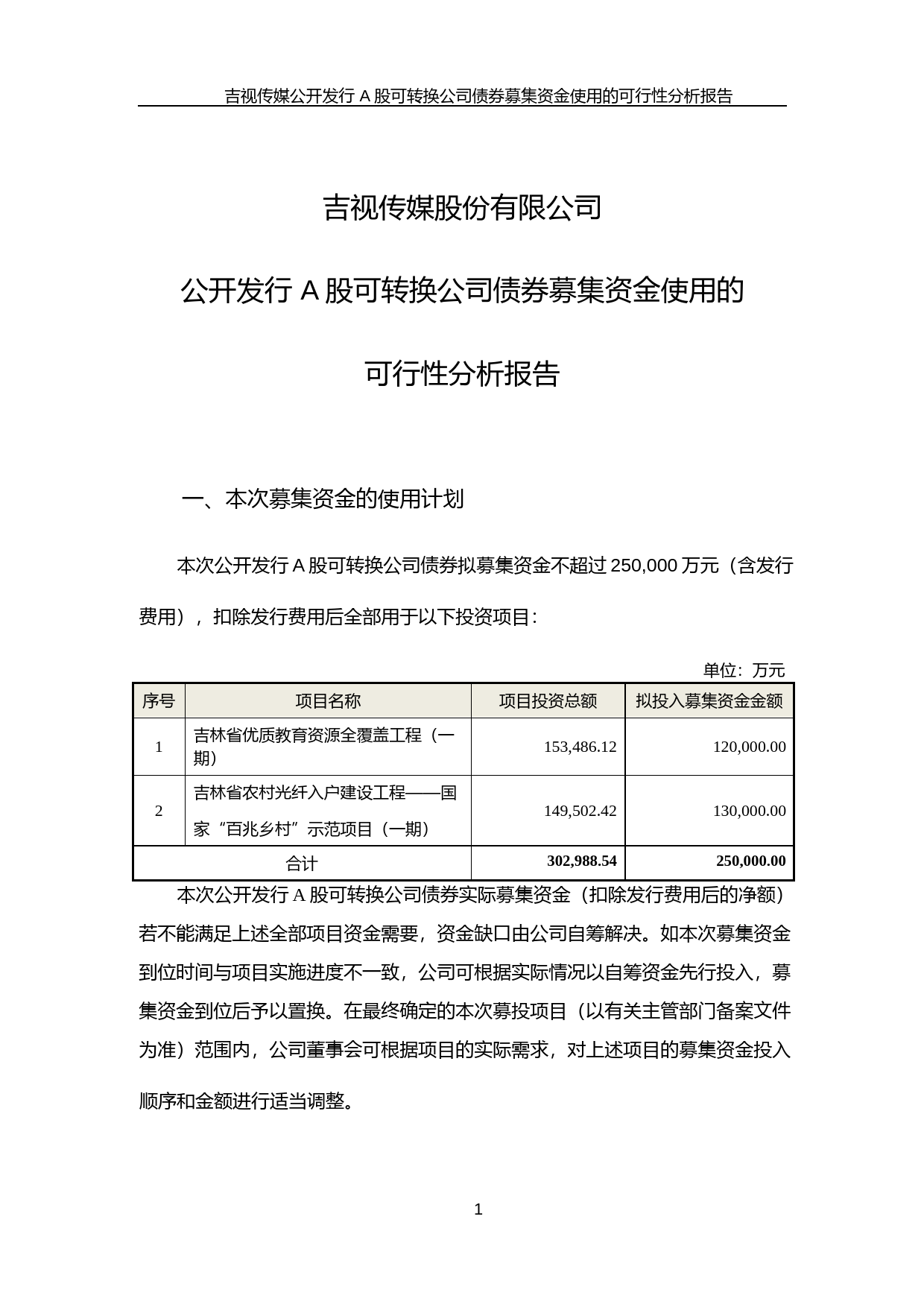 吉视传媒：公开发行A股可转换公司债券募集资金使用的可行性分析报告（2017）