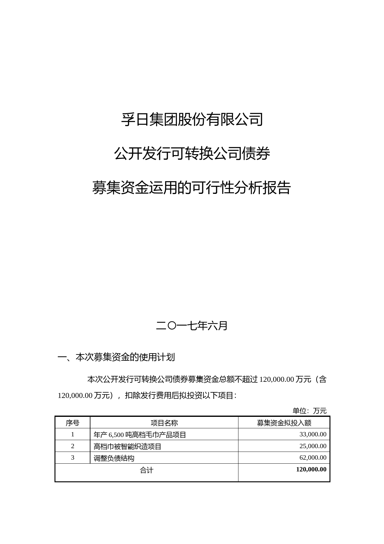 孚日股份：公开发行可转换公司债券募集资金运用的可行性分析报告（2017）