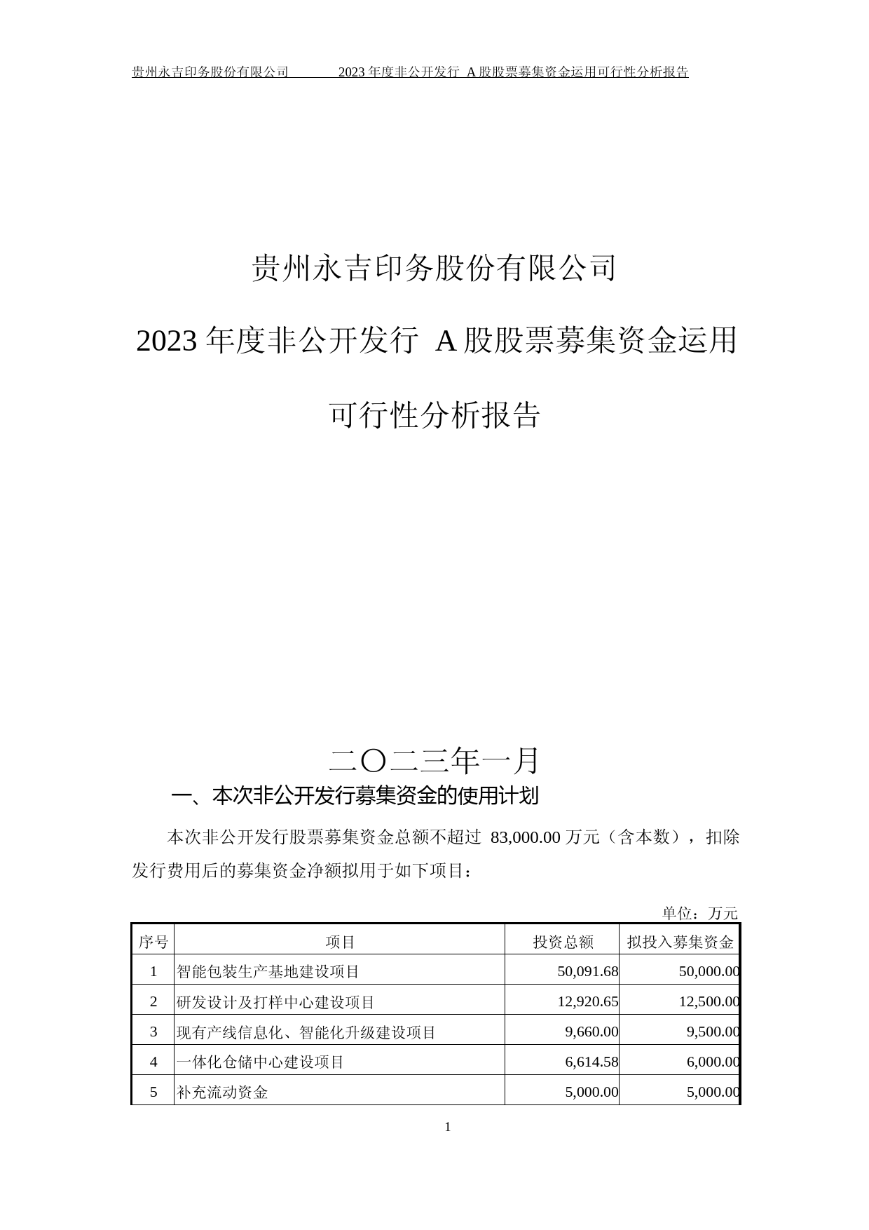 永吉股份：贵州永吉印务股份有限公司2023年度非公开发行A股股票募集资金运用可行性分析报告