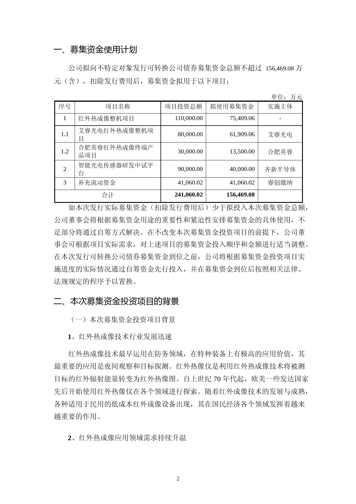 睿创微纳：烟台睿创微纳技术股份有限公司向不特定对象发行可转换公司债券募集资金使用的可行性分析报告（修订稿）（2021-2022）_第2页