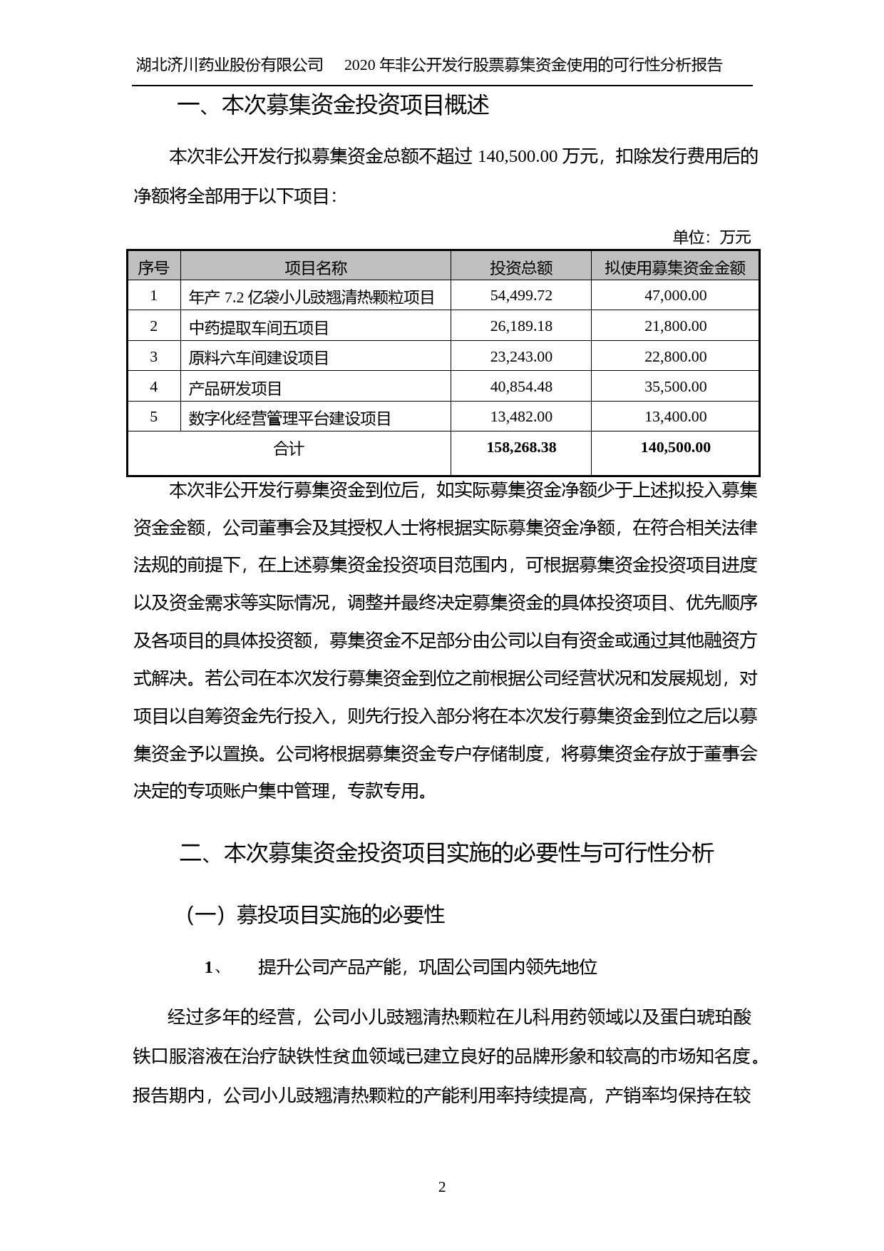 济川药业：2020年非公开发行股票募集资金使用的可行性分析报告_第2页