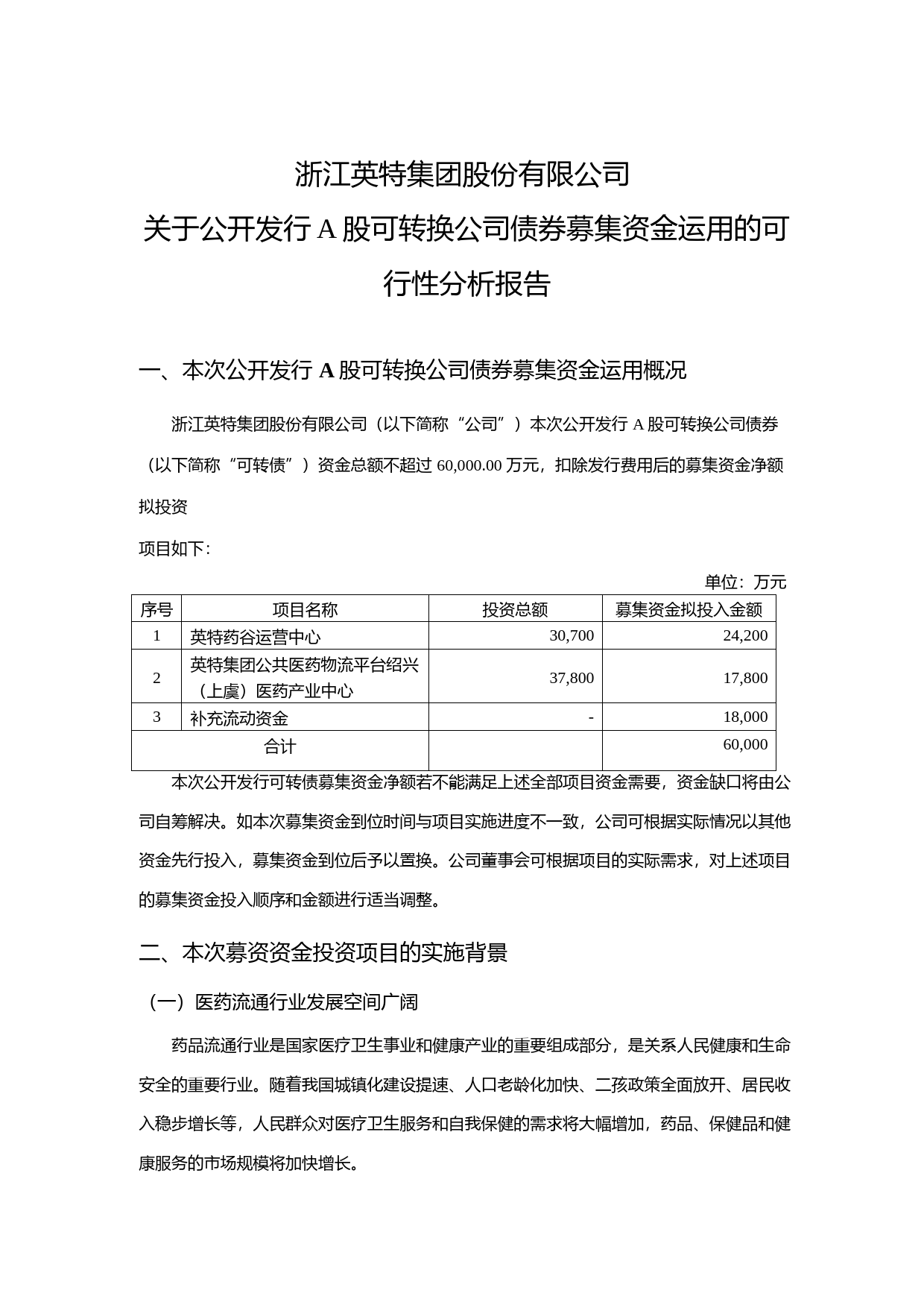英特集团：关于公开发行A股可转换公司债券募集资金运用的可行性分析报告（2020）_第1页