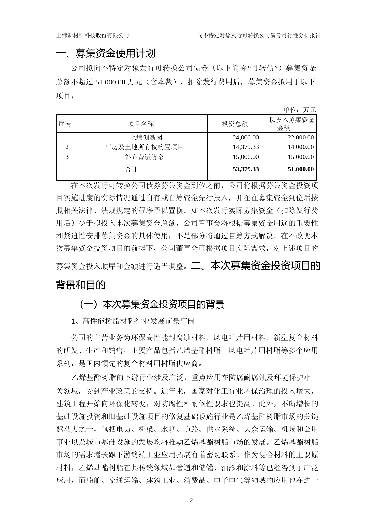 上纬新材：上纬新材向不特定对象发行可转换公司债券募集资金使用的可行性分析报告（2021-2022）_第2页