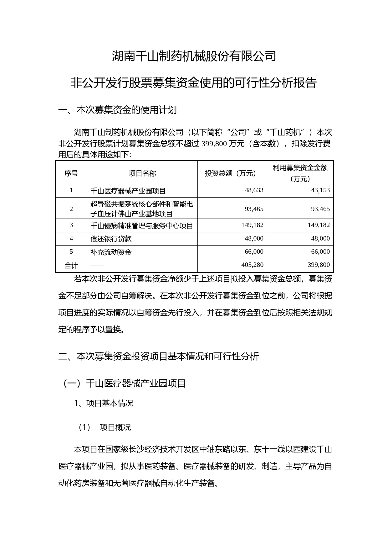 千山药机：非公开发行股票募集资金使用的可行性分析报告（2015）