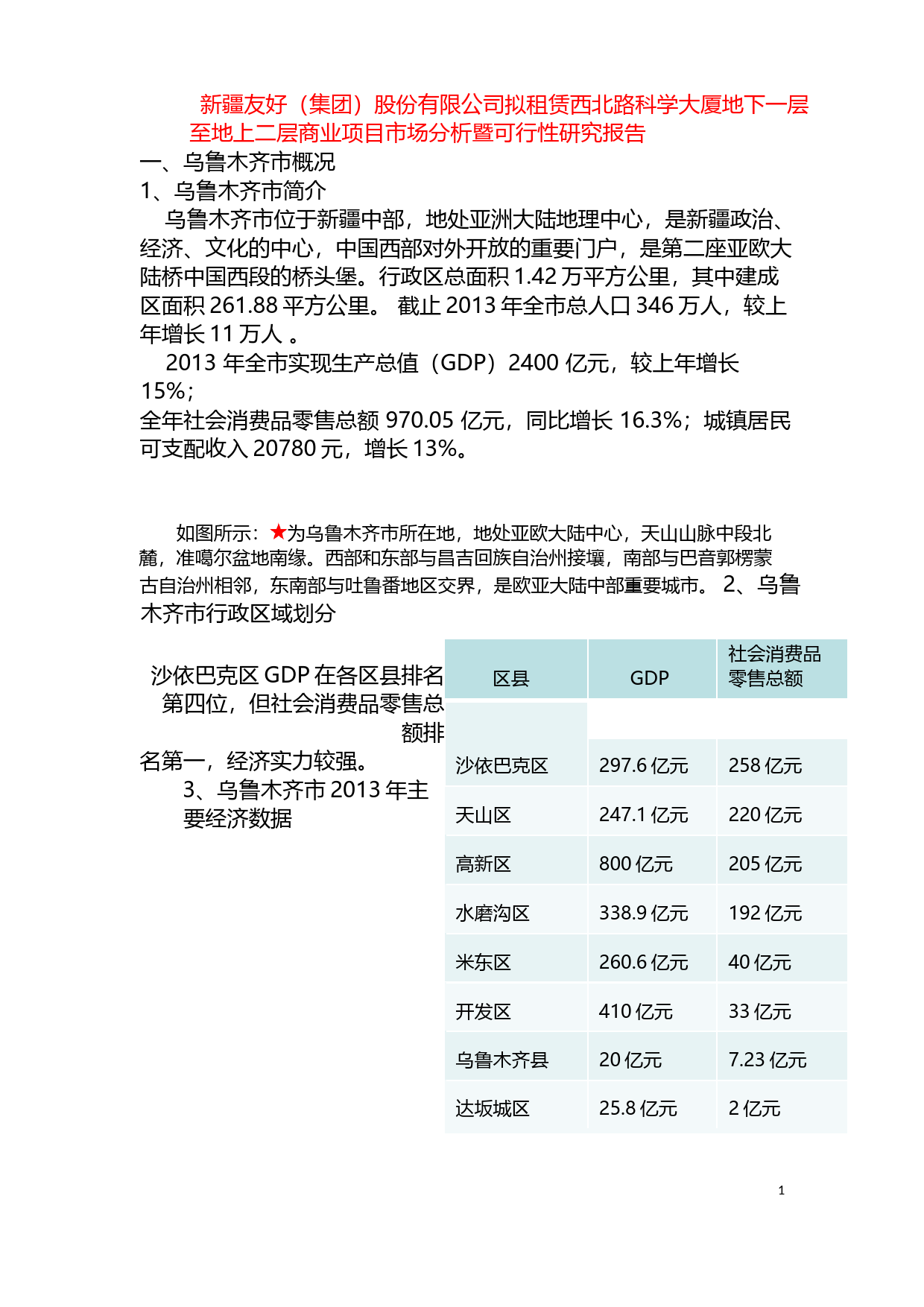 友好集团：拟租赁西北路科学大厦地下一层至地上二层商业项目市场分析暨可行性研究报告（2015）