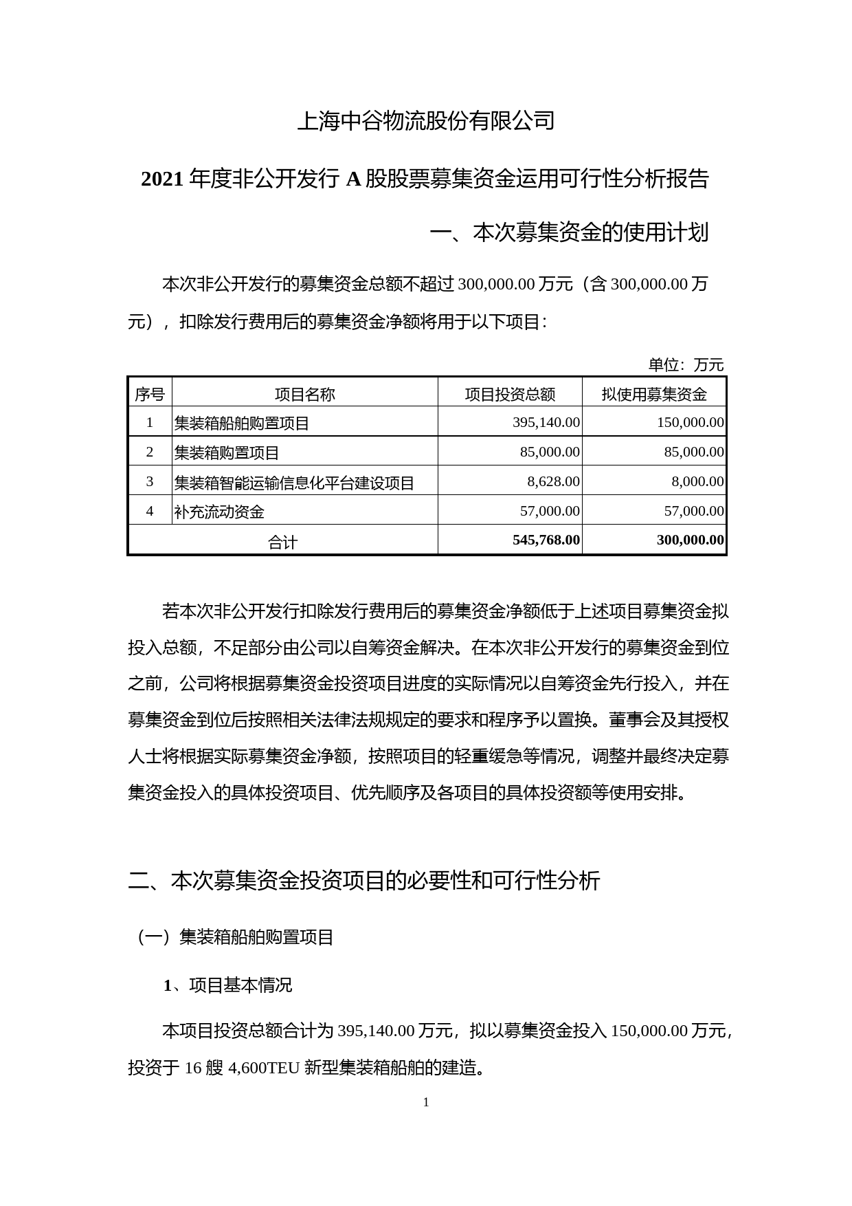 中谷物流：上海中谷物流股份有限公司2021年度非公开发行A股股票募集资金运用可行性分析报告