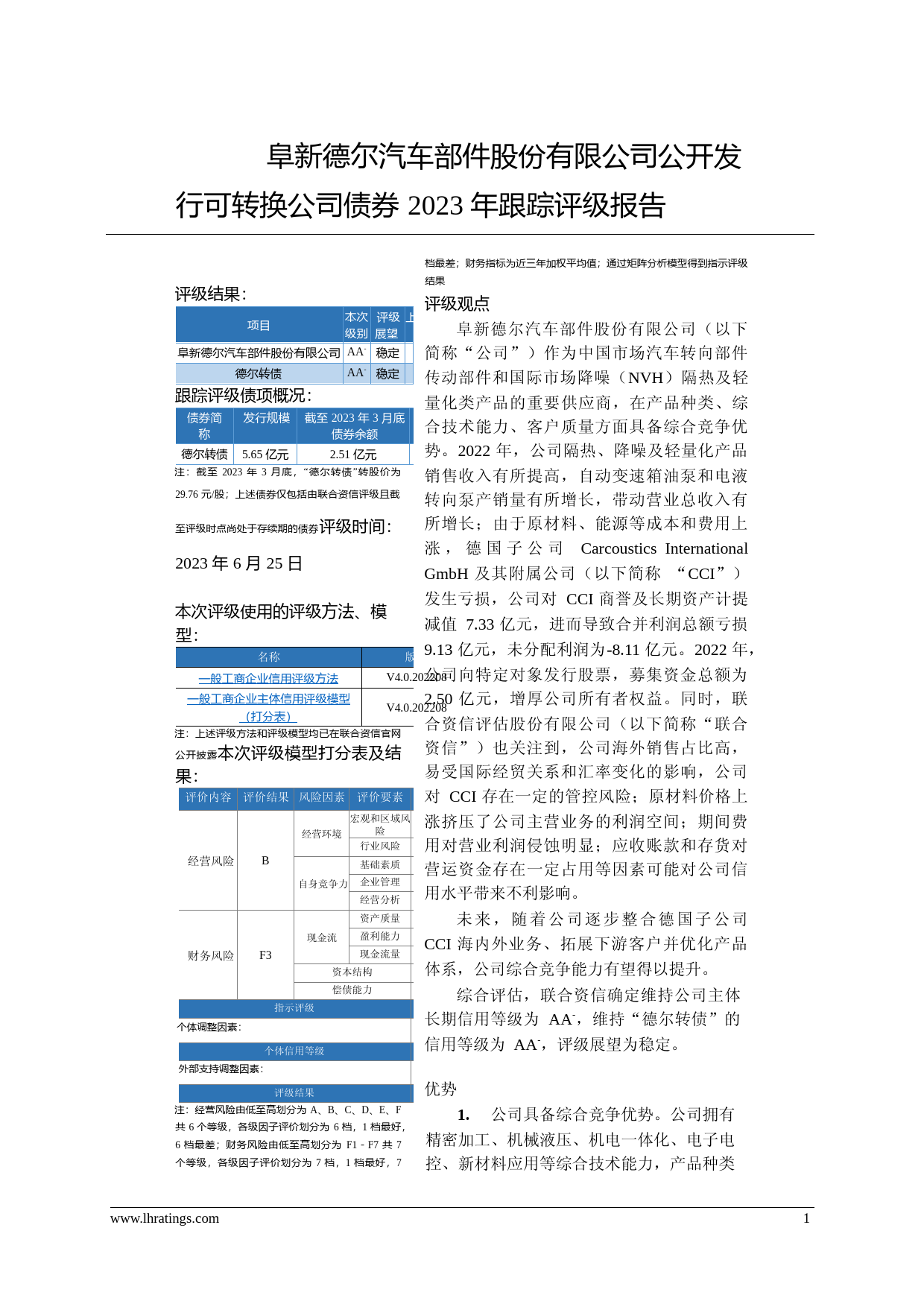 德尔股份：阜新德尔汽车部件股份有限公司公开发行可转换公司债券2023年跟踪评级报告_第2页