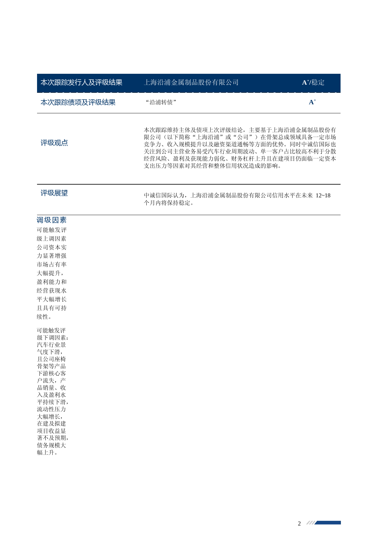 上海沿浦：上海沿浦金属制品股份有限公司公开发行可转换公司债券2023年度跟踪评级报告_第2页