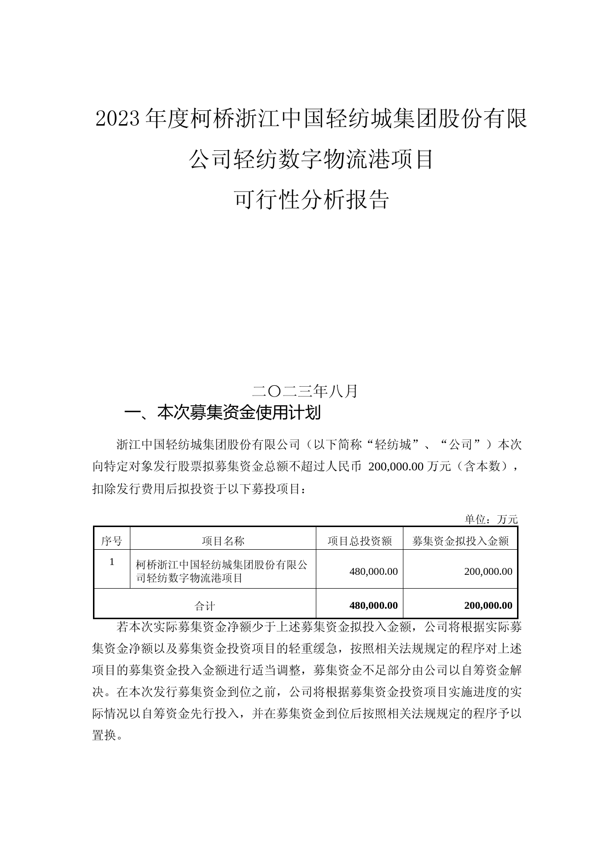 2023年度轻纺数字物流港项目可行性分析报告_第1页