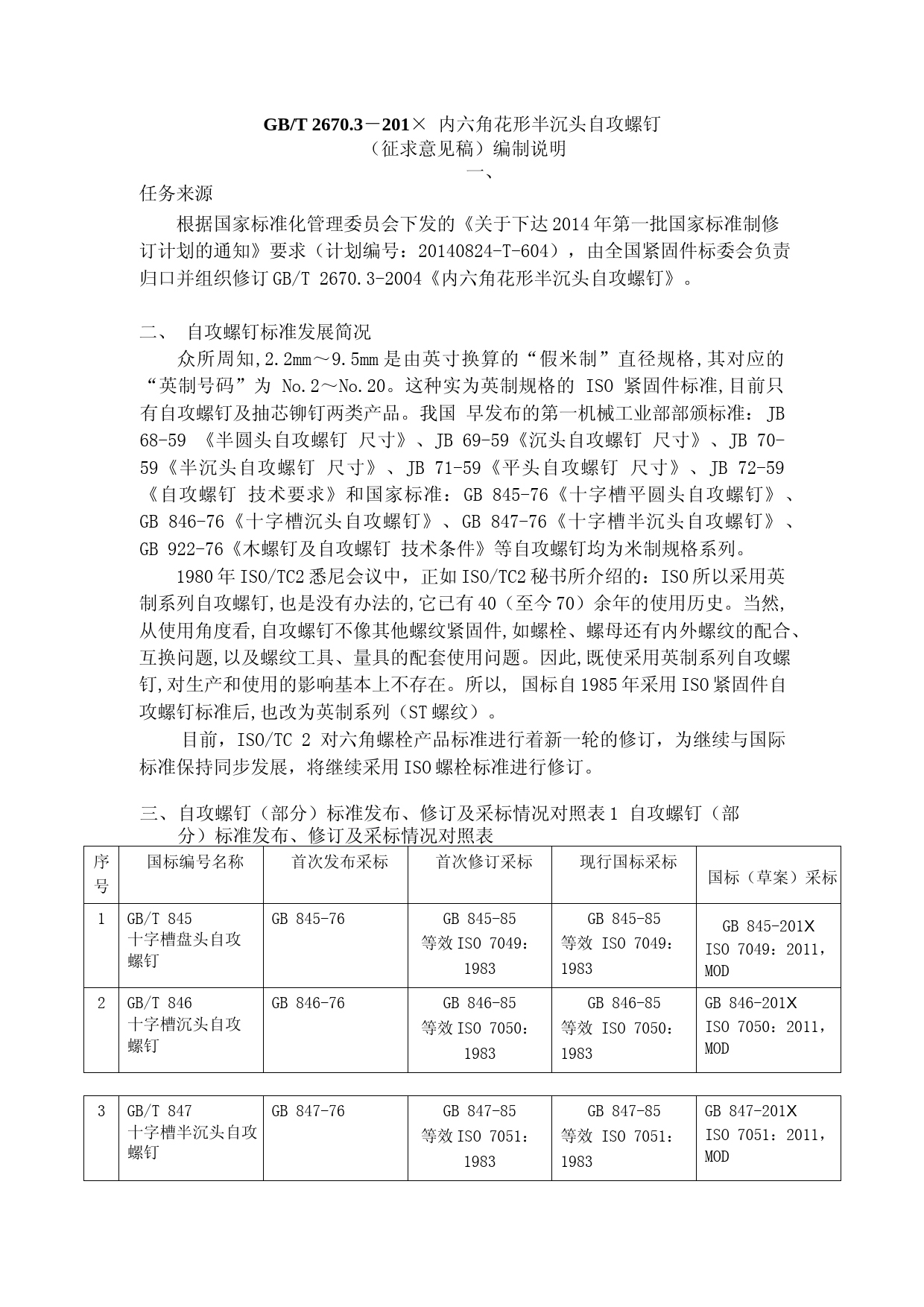 8 GBT 2670.3内六角花形半沉头自攻螺钉（征求意见稿）编制说明2015-06-10