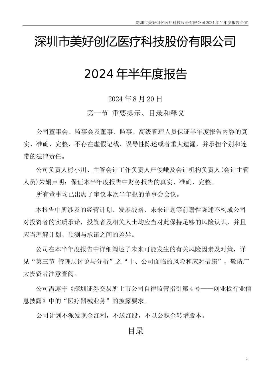 美好医疗：2024年半年度报告_第1页