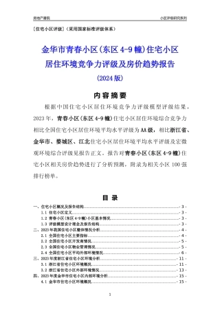 [小区点评]青春小区(东区4-9幢)(金华市婺城区)小区居住环境竞争力评级及房价趋势分析报告(2024版)