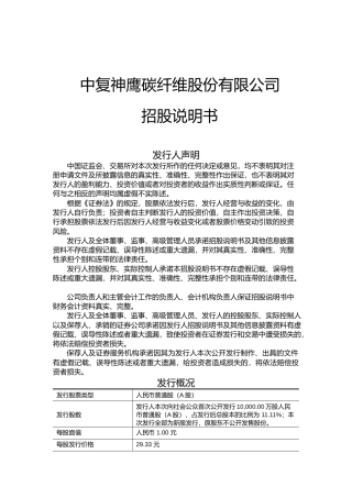 IPO招股书_ 中复神鹰：中复神鹰首次公开发行股票并上市招股说明书