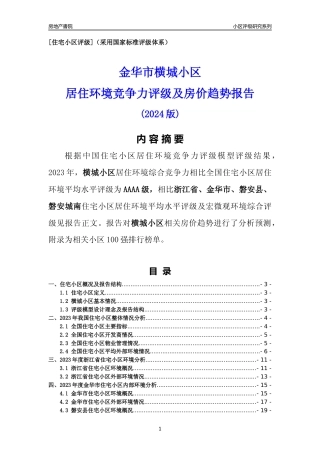 [小区点评]横城小区(金华市磐安县)小区居住环境竞争力评级及房价趋势分析报告(2024版)