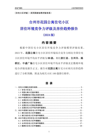 [小区点评]花园公寓(台州市路桥区)小区居住环境竞争力评级及房价趋势分析报告(2024版)