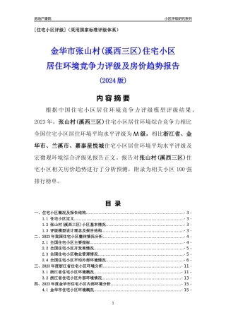 [小区点评]张山村(溪西三区)(金华市兰溪市)小区居住环境竞争力评级及房价趋势分析报告(2024版)
